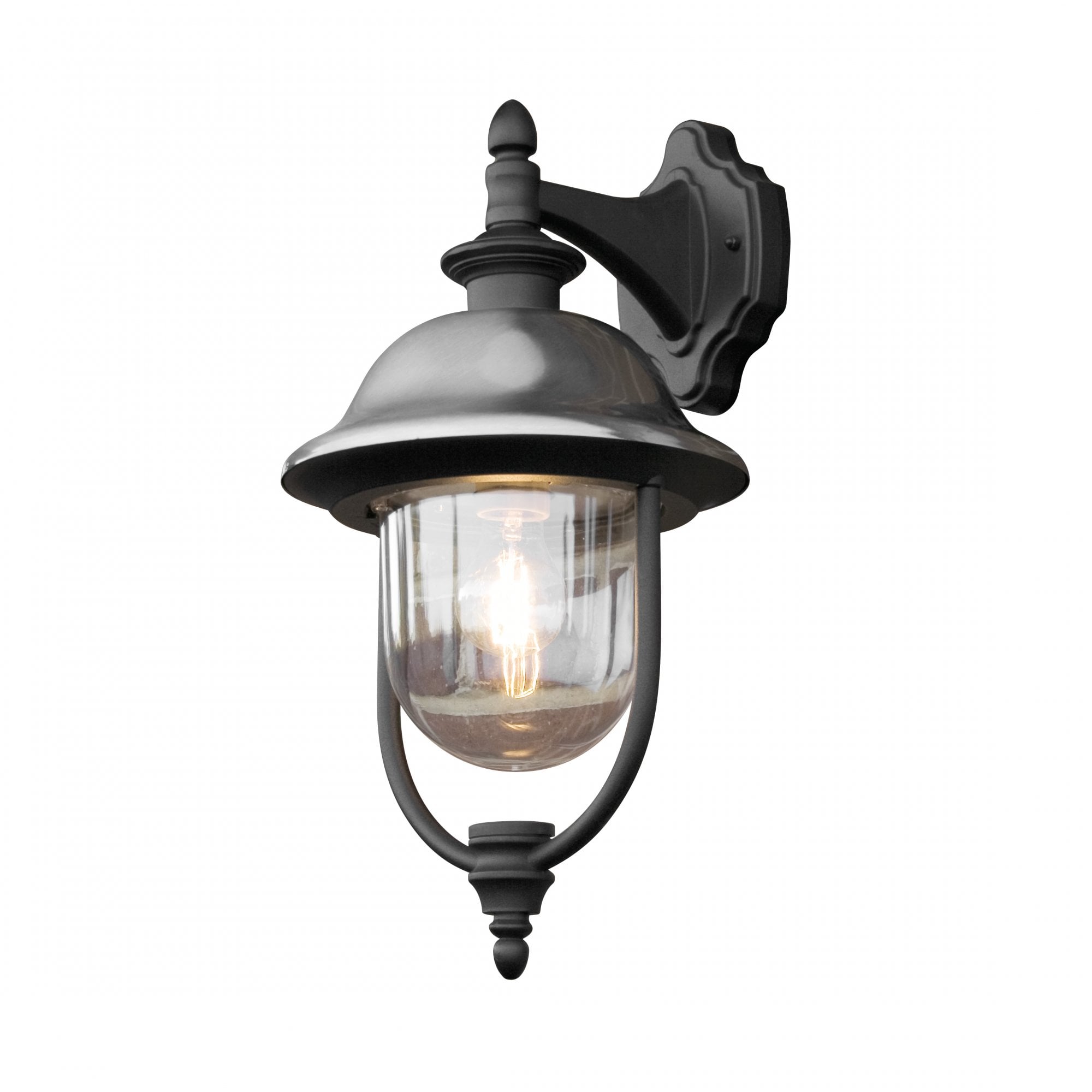 Konstsmide Parma Down Wall Lantern - Matt Black with Stainless Steel Hat
