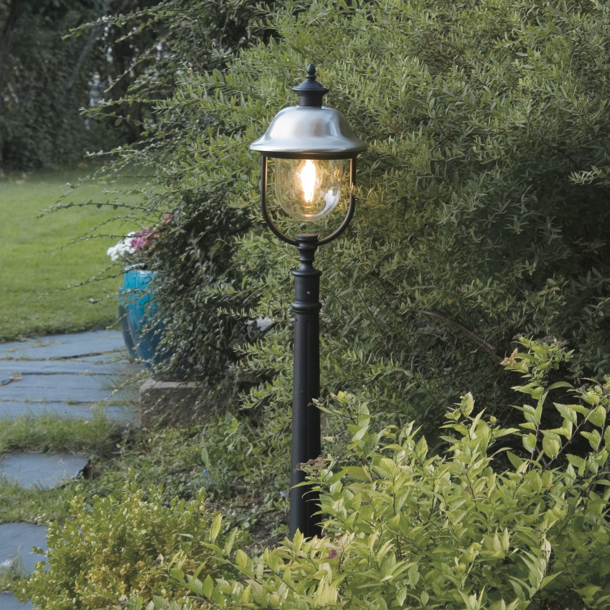 Konstsmide Parma Pathway Light - Matt Black with Stainless Steel Hat