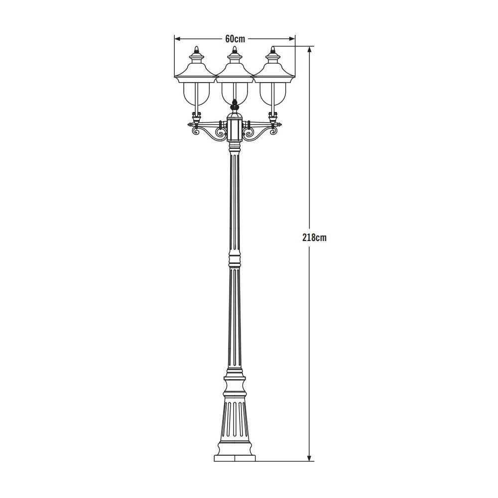 Konstsmide Parma Triple Head Lampost - Matt Black with Stainless Steel Hat