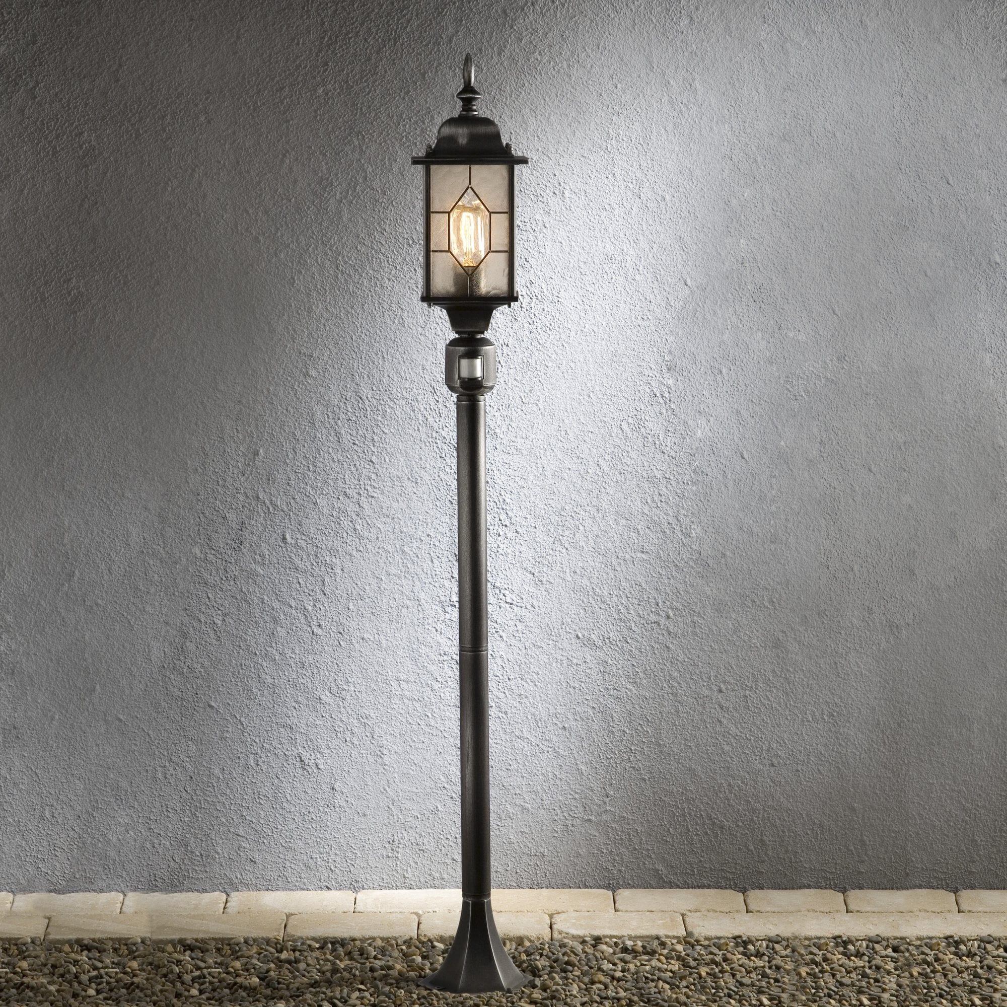 Konstsmide Milano Single Post Light with PIR - Black