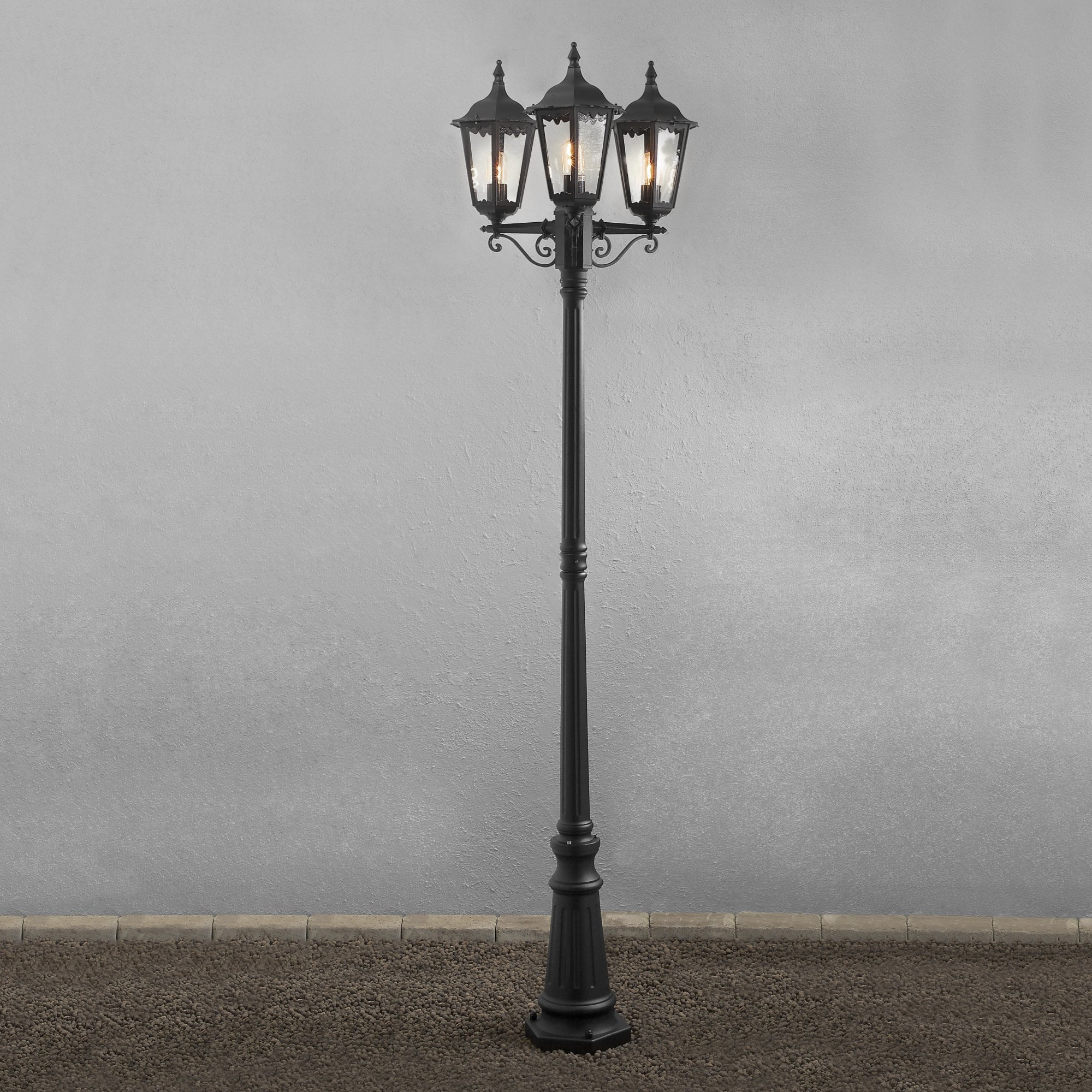 Konstsmide Firenze Triple Head Lampost - Matt Black