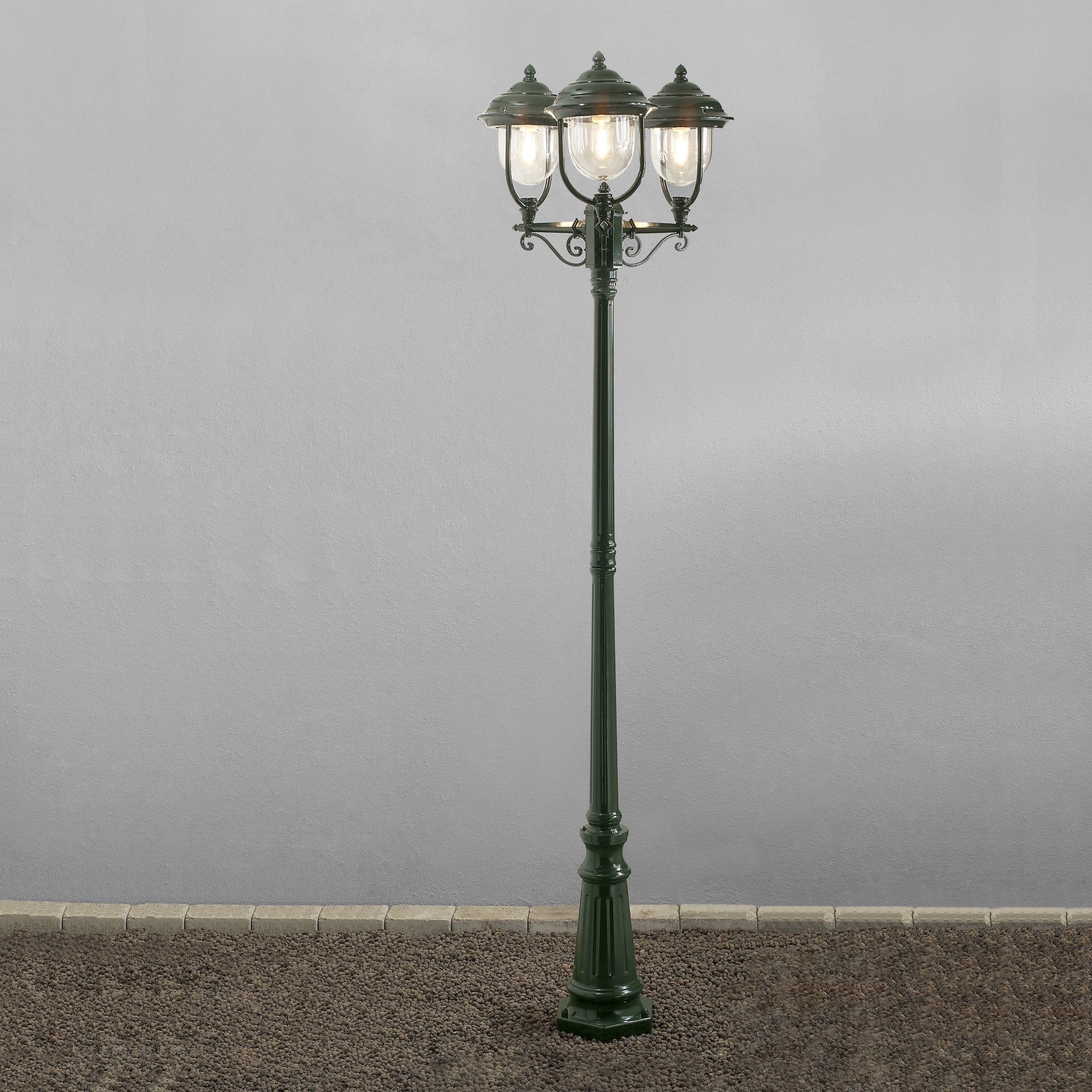 Konstsmide Parma Triple Head Lampost - Green