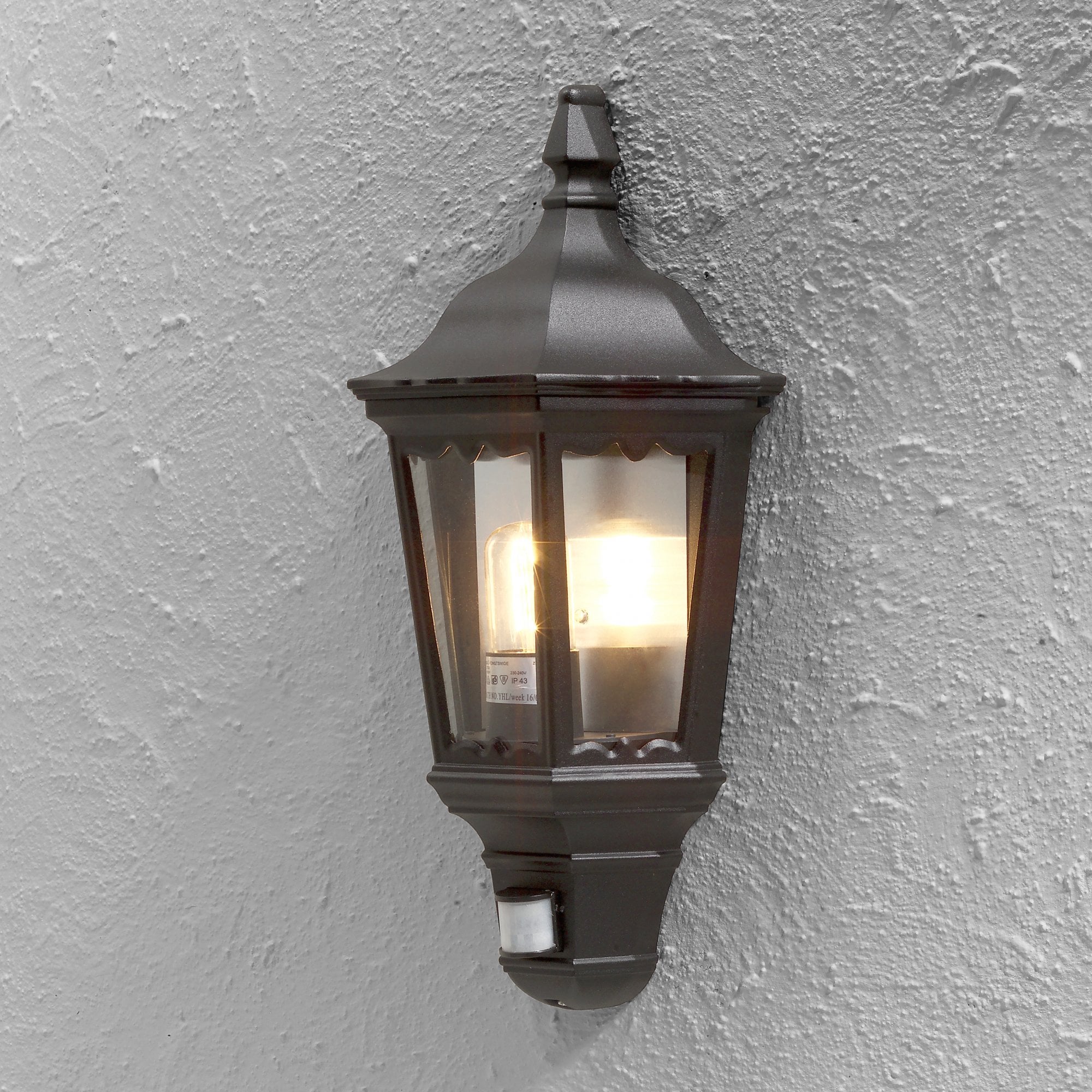 Konstsmide Firenze Flush Half Lantern With PIR - Matt Black