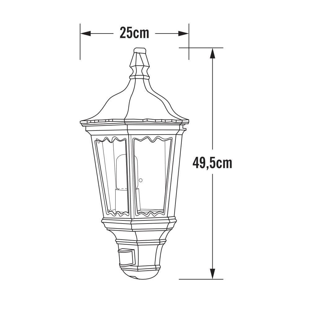 Konstsmide Firenze Flush Half Lantern With PIR - Matt Black