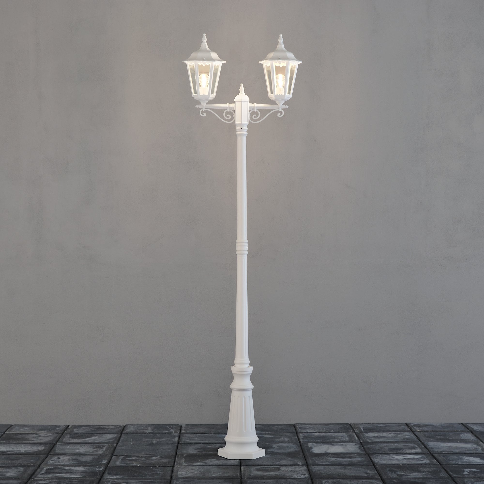 Konstsmide Firenze Twin Head Lampost - Matt White