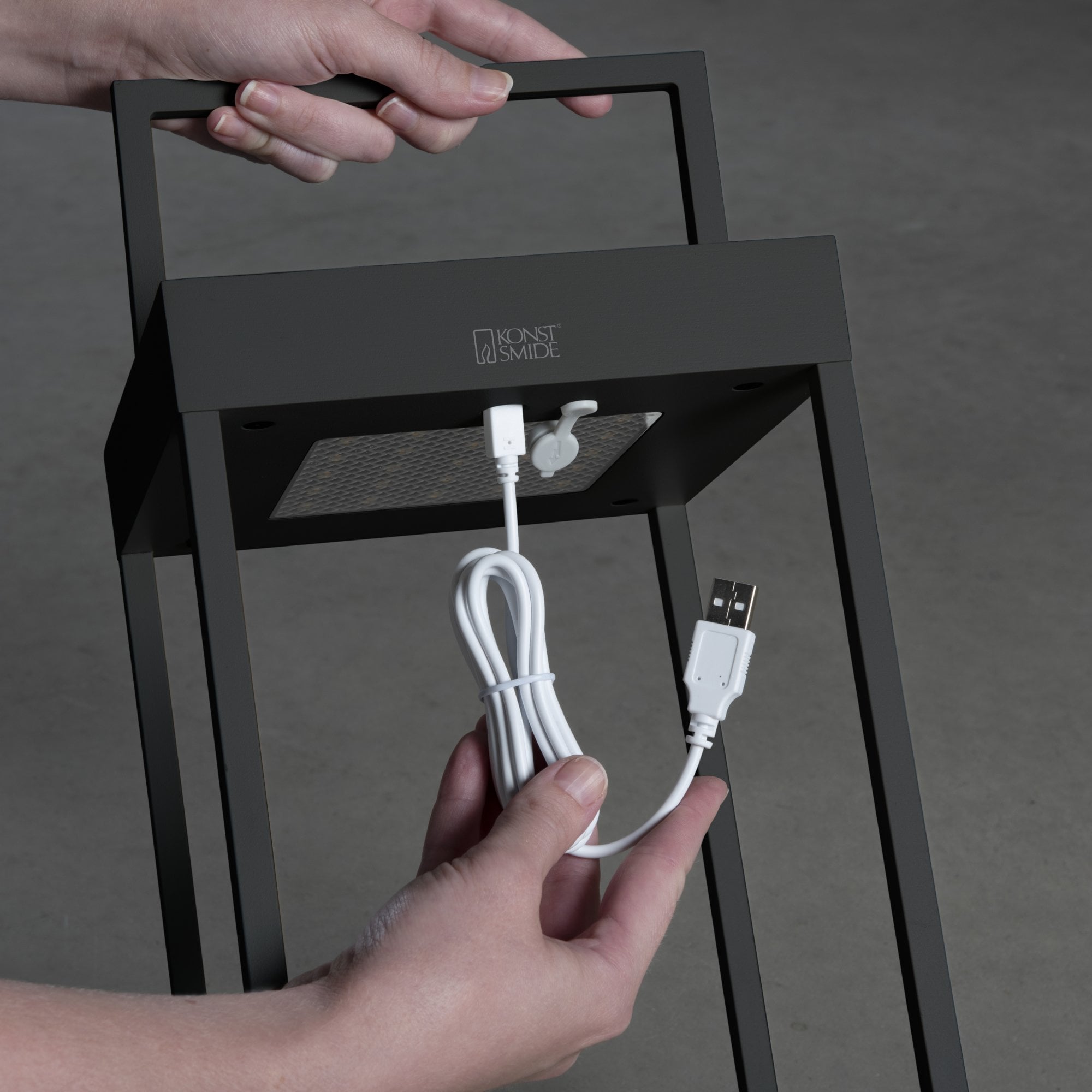 Konstsmide Portofino Solar Lantern with USB - Matt Black