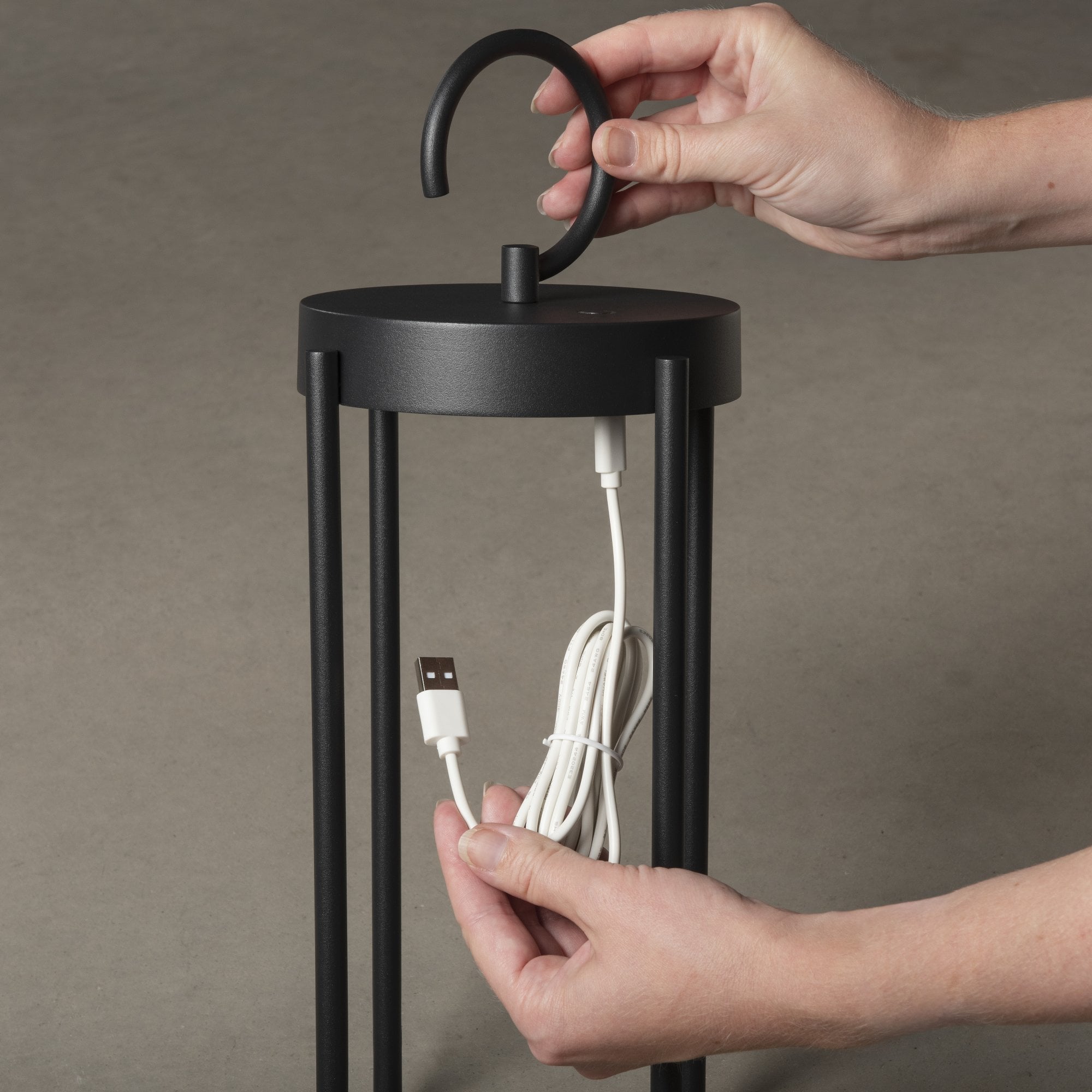Konstsmide Manorola Outdoor Lantern with USB - Matt Black
