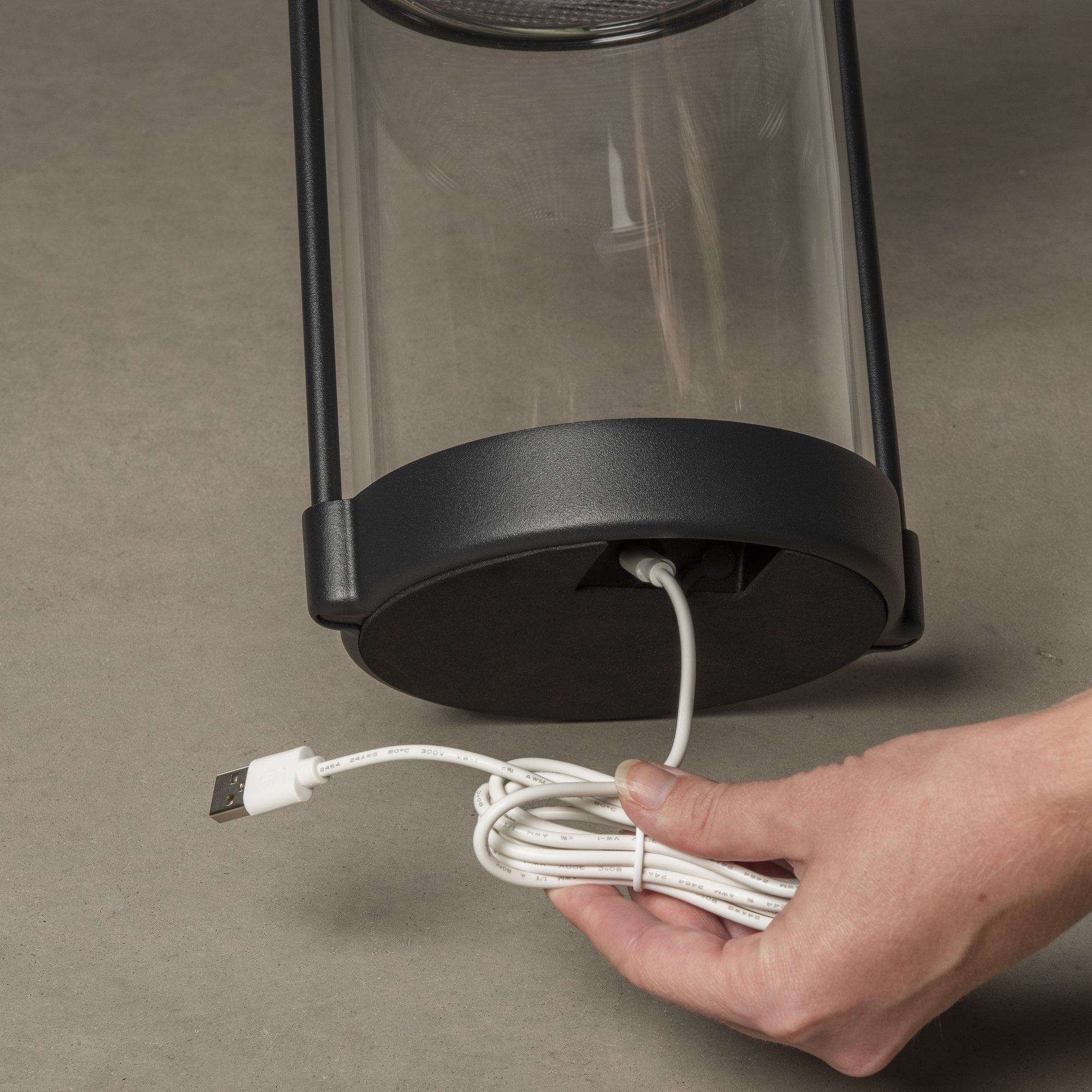 Konstsmide Crotone Solar Outdoor Lantern with USB and Dusk to Dawn Sensor - Matt Black