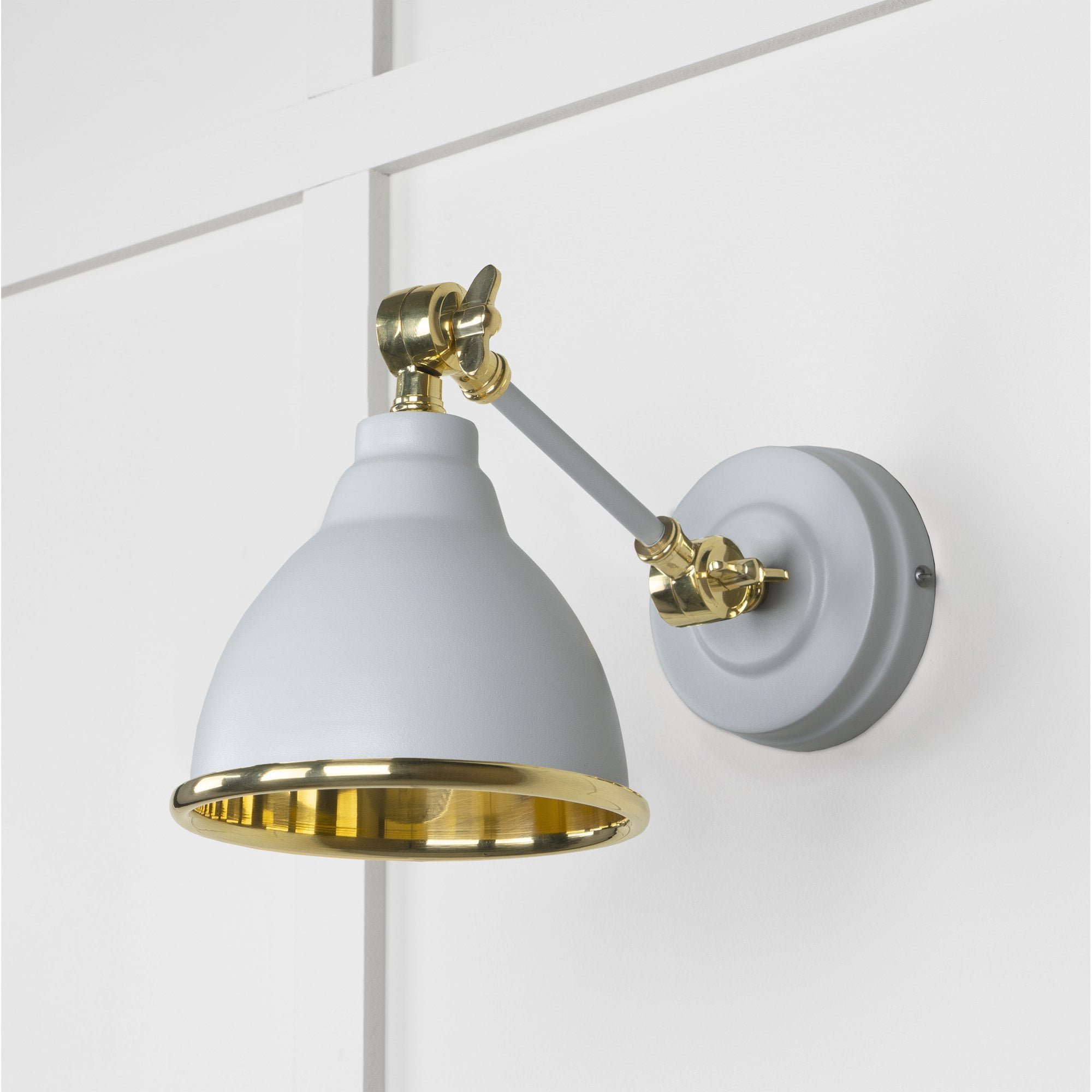 From The Anvil Smooth Brass Brindley Wall Light - Birch (Pale Grey)