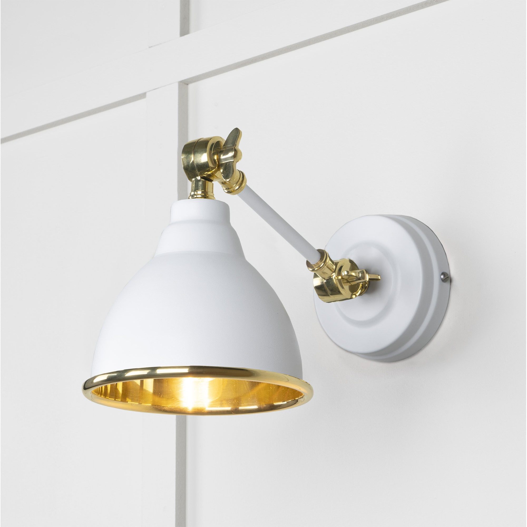 From The Anvil Smooth Brass Brindley Wall Light - Flock (Matt White)