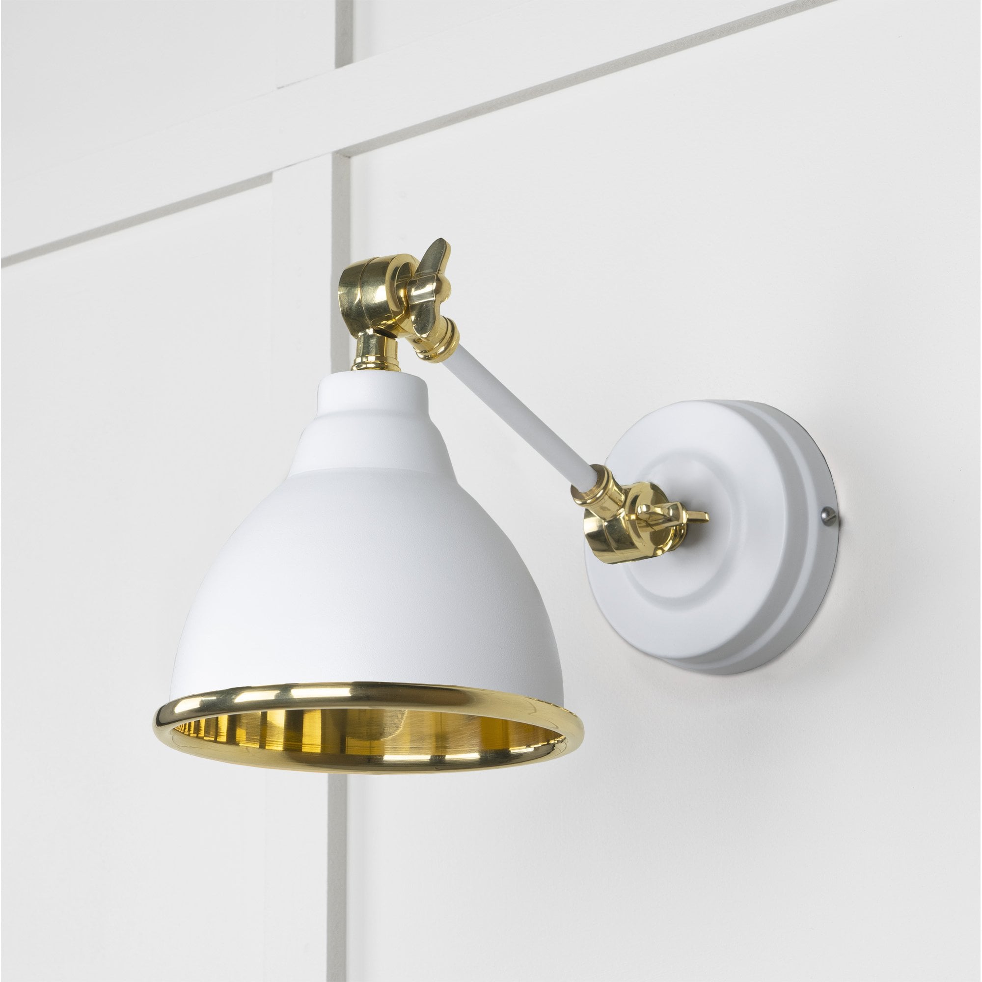 From The Anvil Smooth Brass Brindley Wall Light - Flock (Matt White)