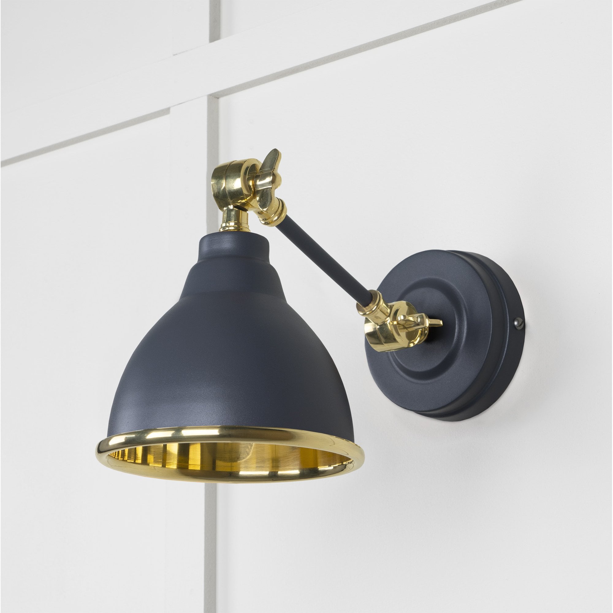 From The Anvil Smooth Brass Brindley Wall Light - Slate (Mid Grey)
