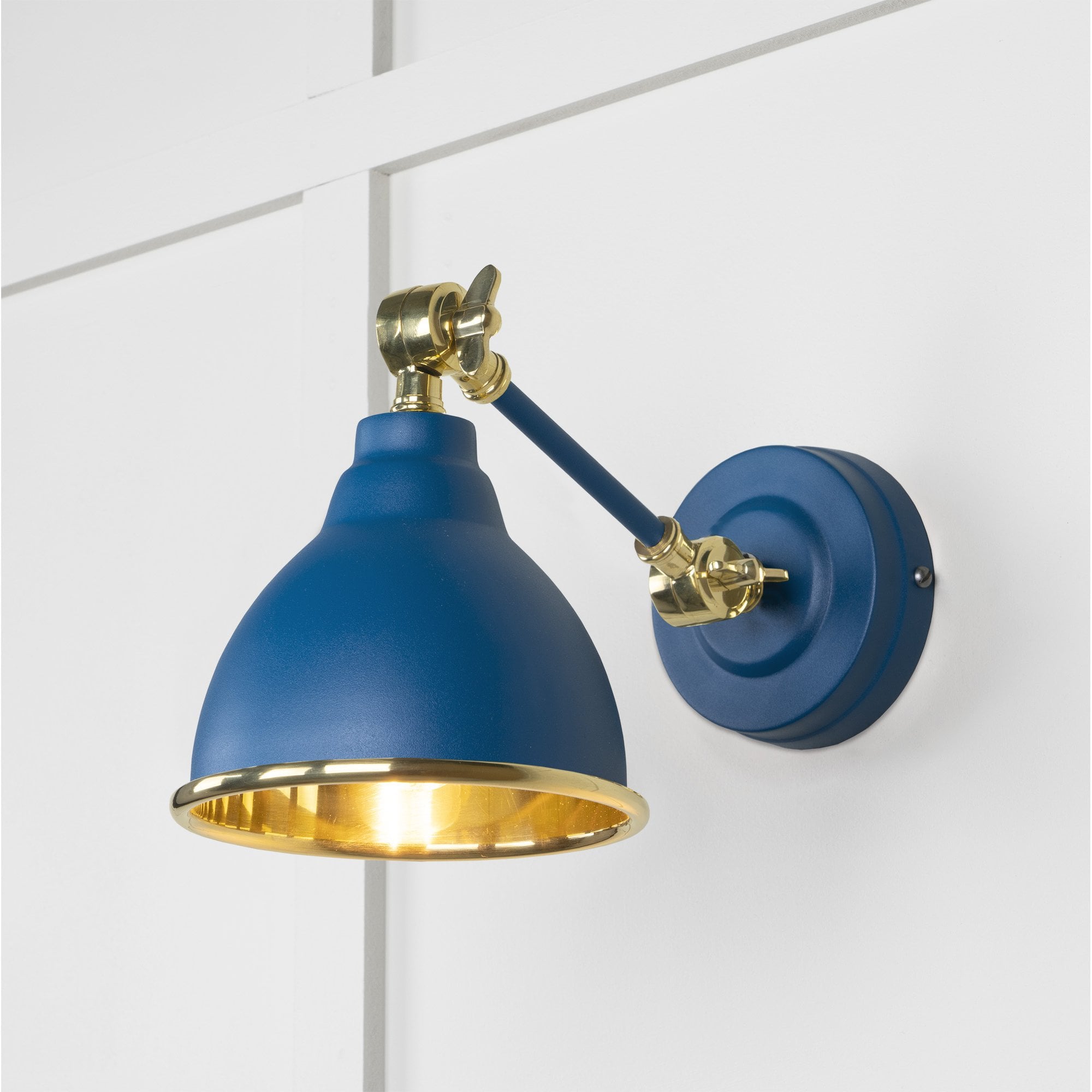 From The Anvil Smooth Brass Brindley Wall Light - Upstream (Blue)