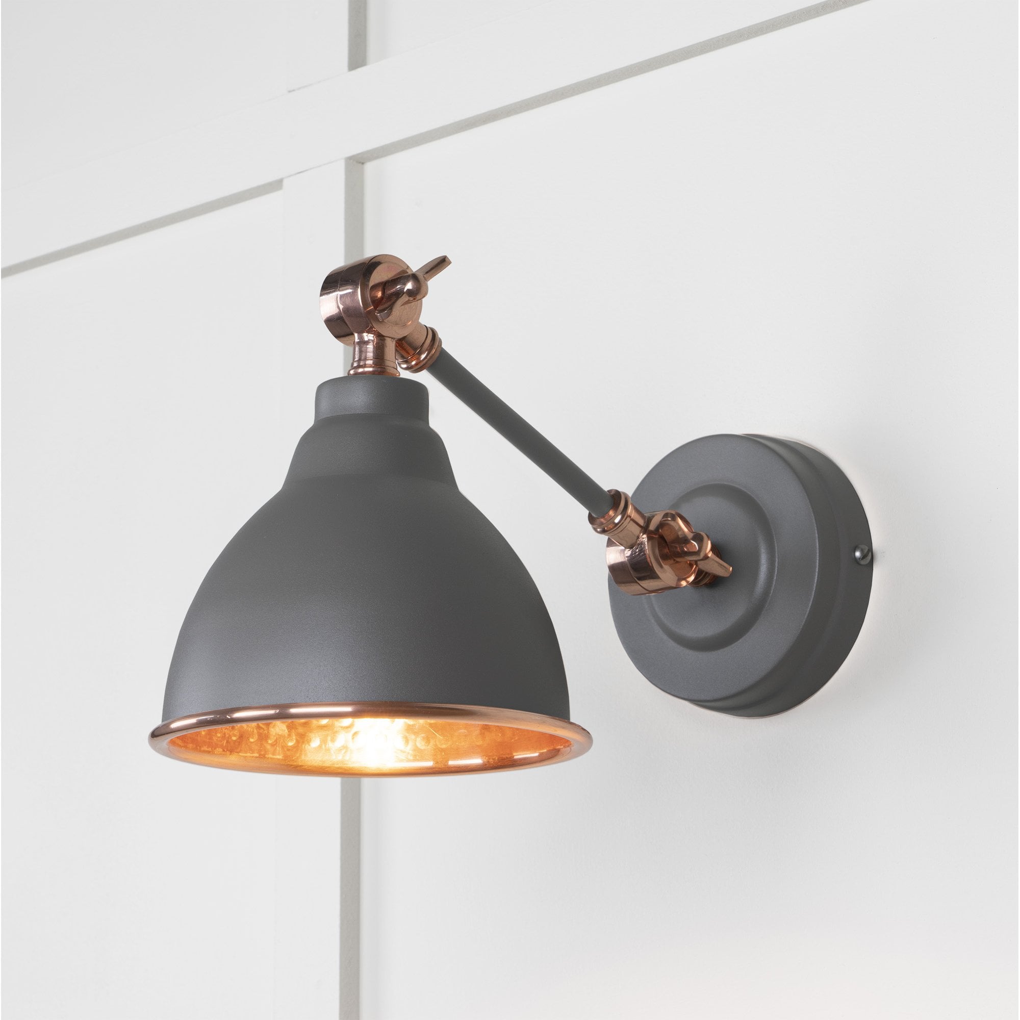 From The Anvil Hammered Copper Brindley Wall Light - Bluff (Warm Grey)