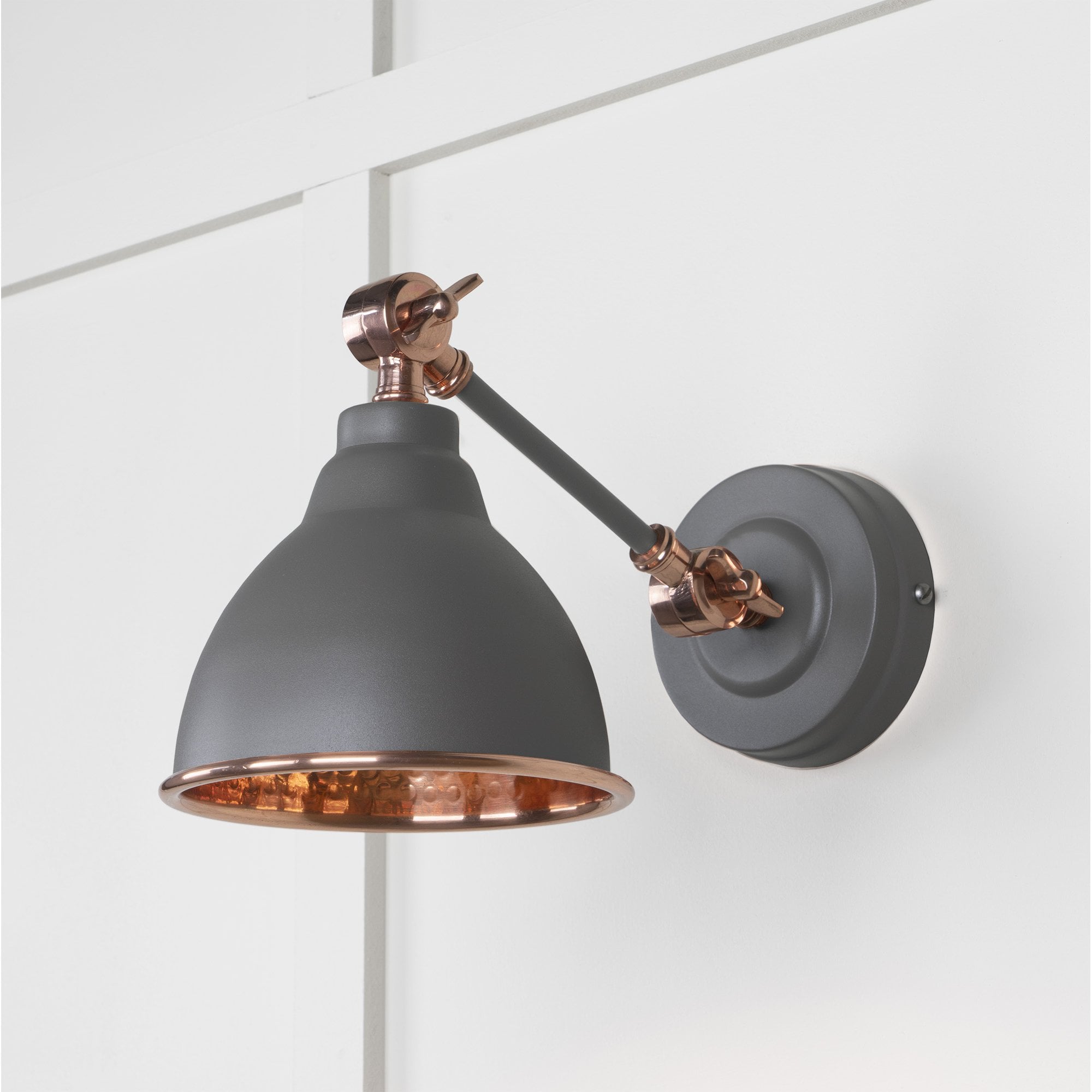 From The Anvil Hammered Copper Brindley Wall Light - Bluff (Warm Grey)
