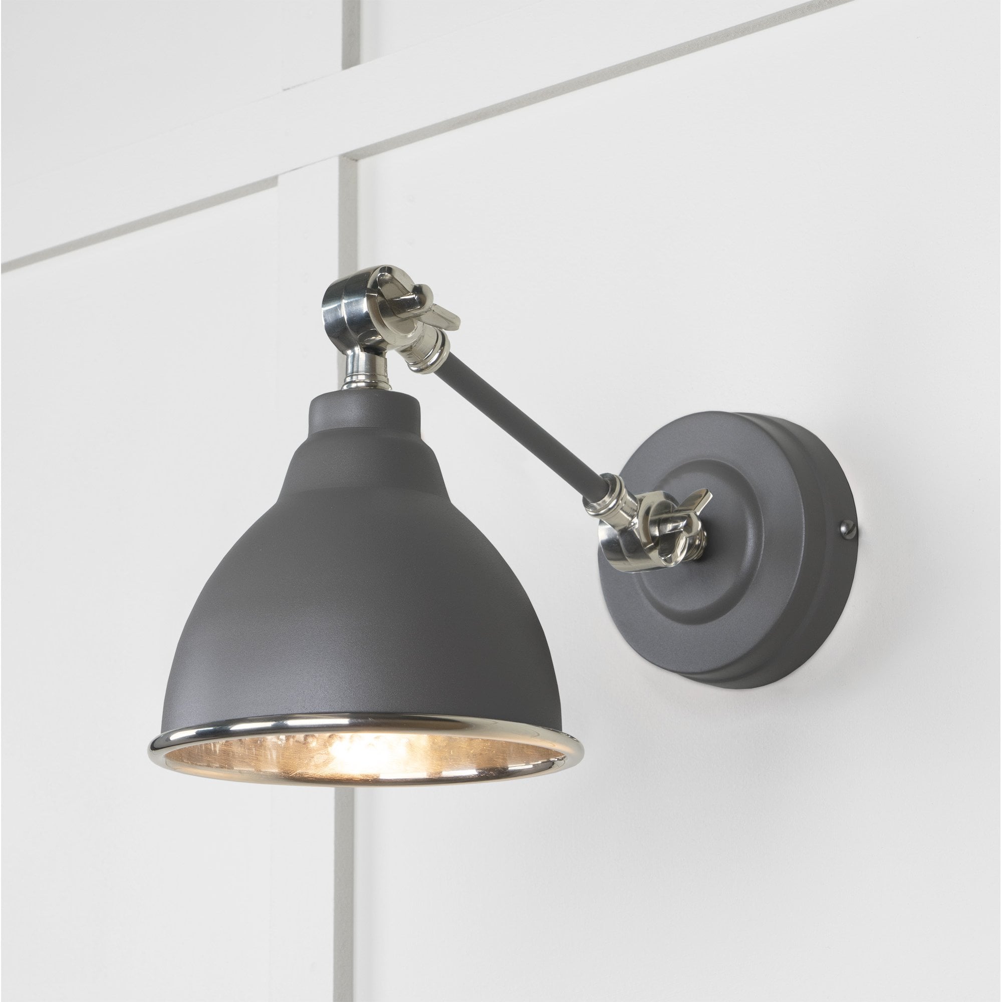 From The Anvil Hammered Nickel Brindley Wall Light - Bluff (Warm Grey)