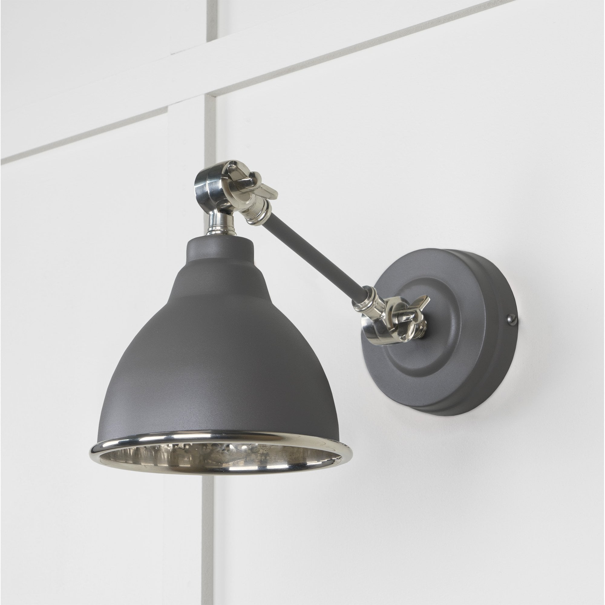 From The Anvil Hammered Nickel Brindley Wall Light - Bluff (Warm Grey)