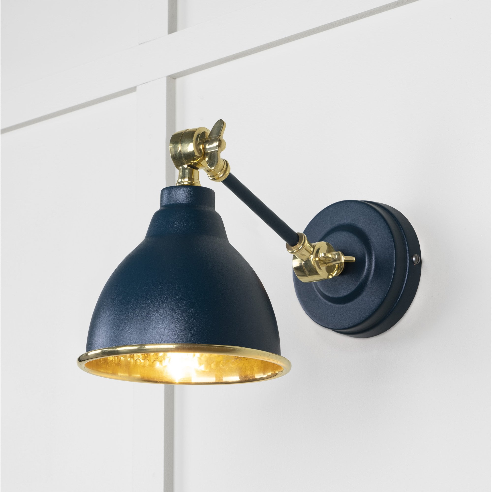 From The Anvil Hammered Brass Brindley Wall Light - Dusk (Dark Blue/Grey)