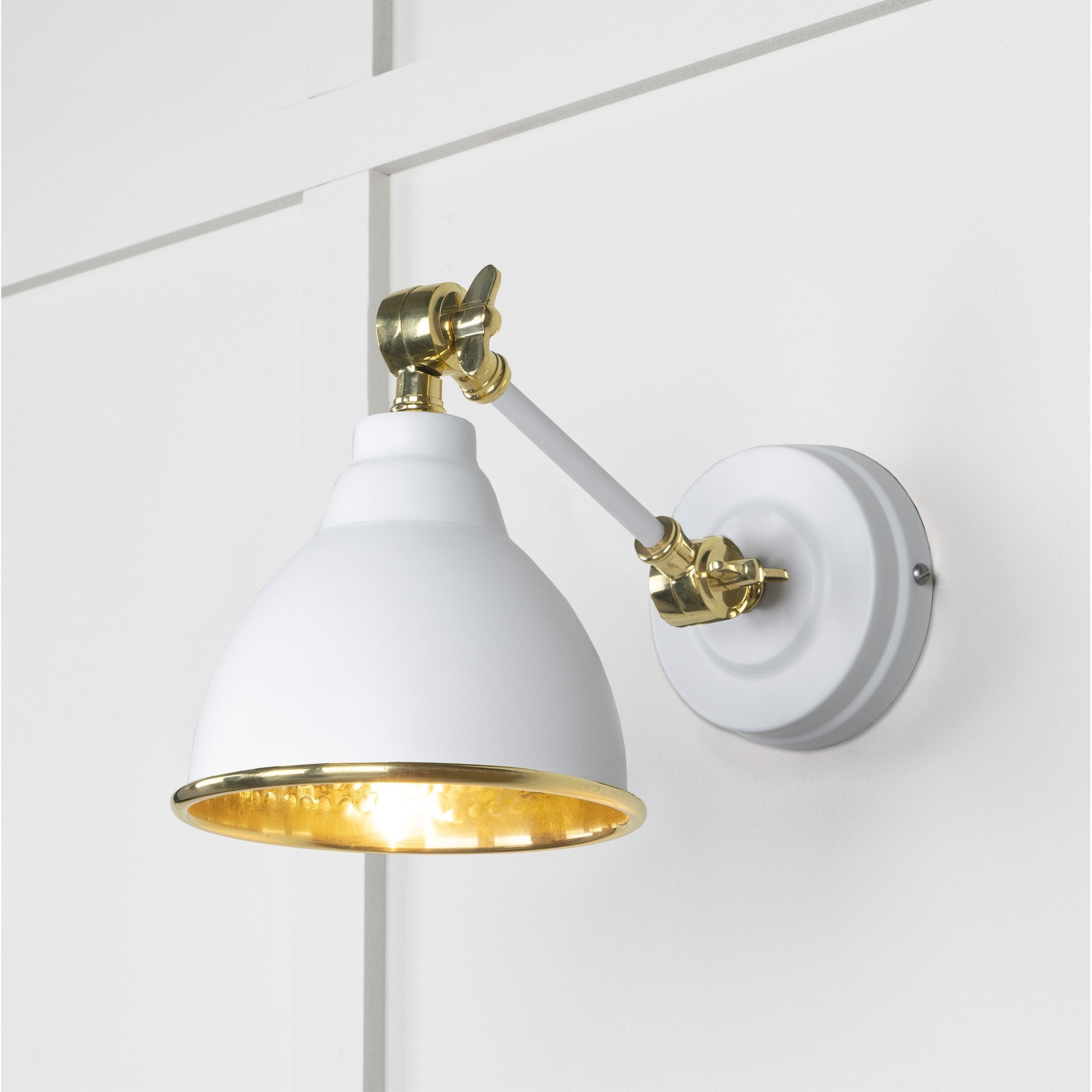 From The Anvil Hammered Brass Brindley Wall Light - Flock (Matt White)