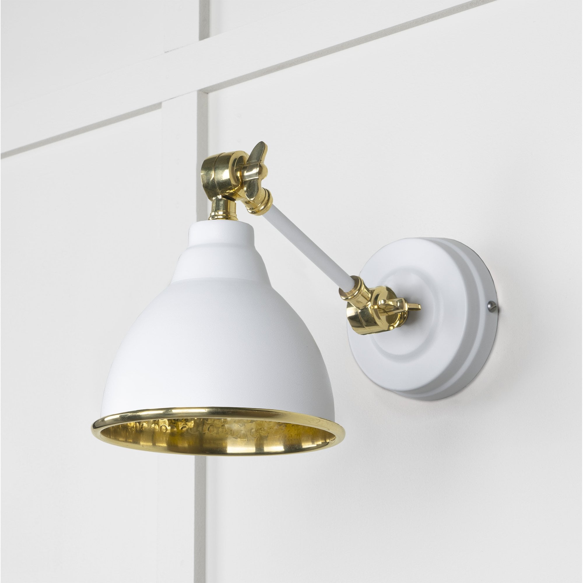 From The Anvil Hammered Brass Brindley Wall Light - Flock (Matt White)
