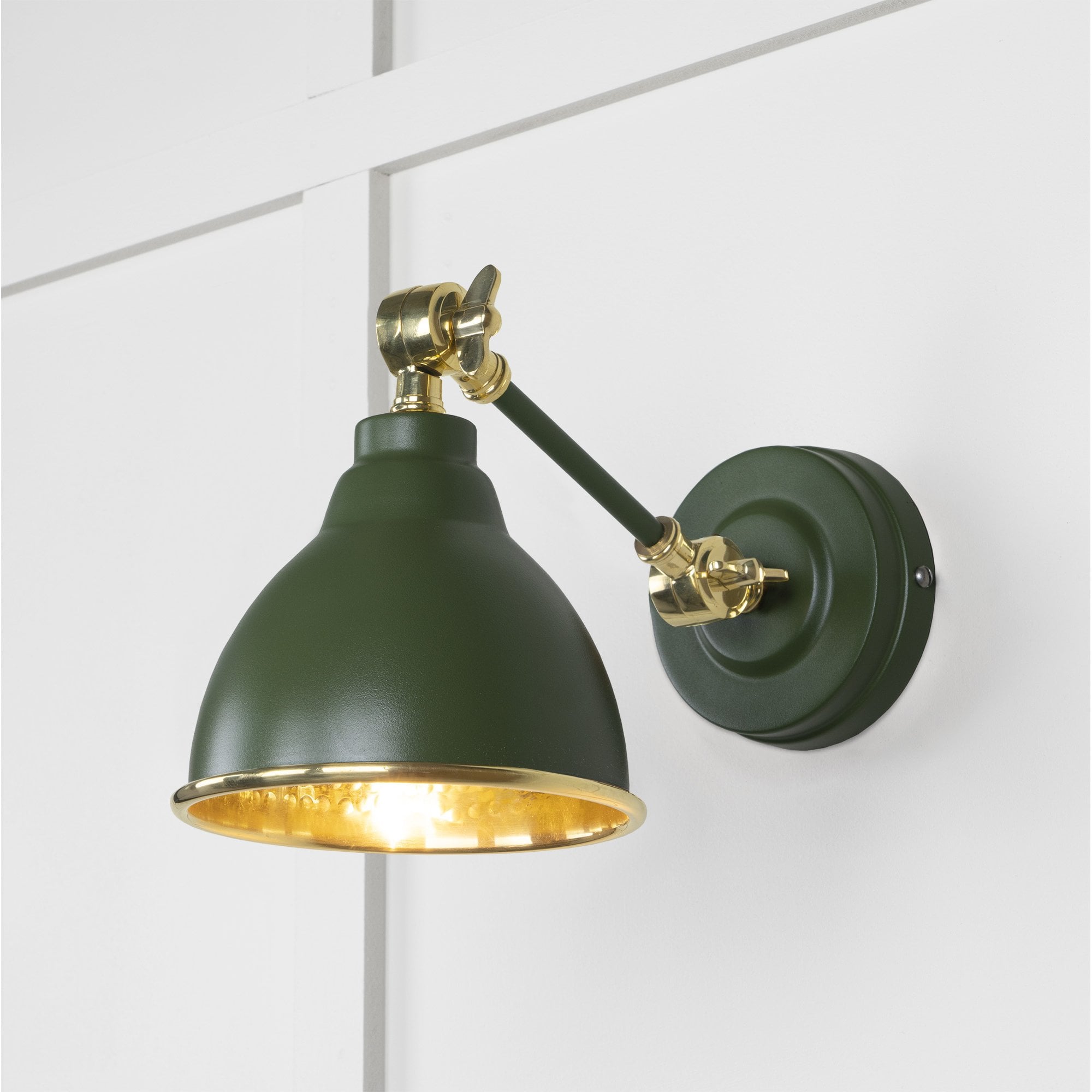 From The Anvil Hammered Brass Brindley Wall Light - Heath (Earthy Green)