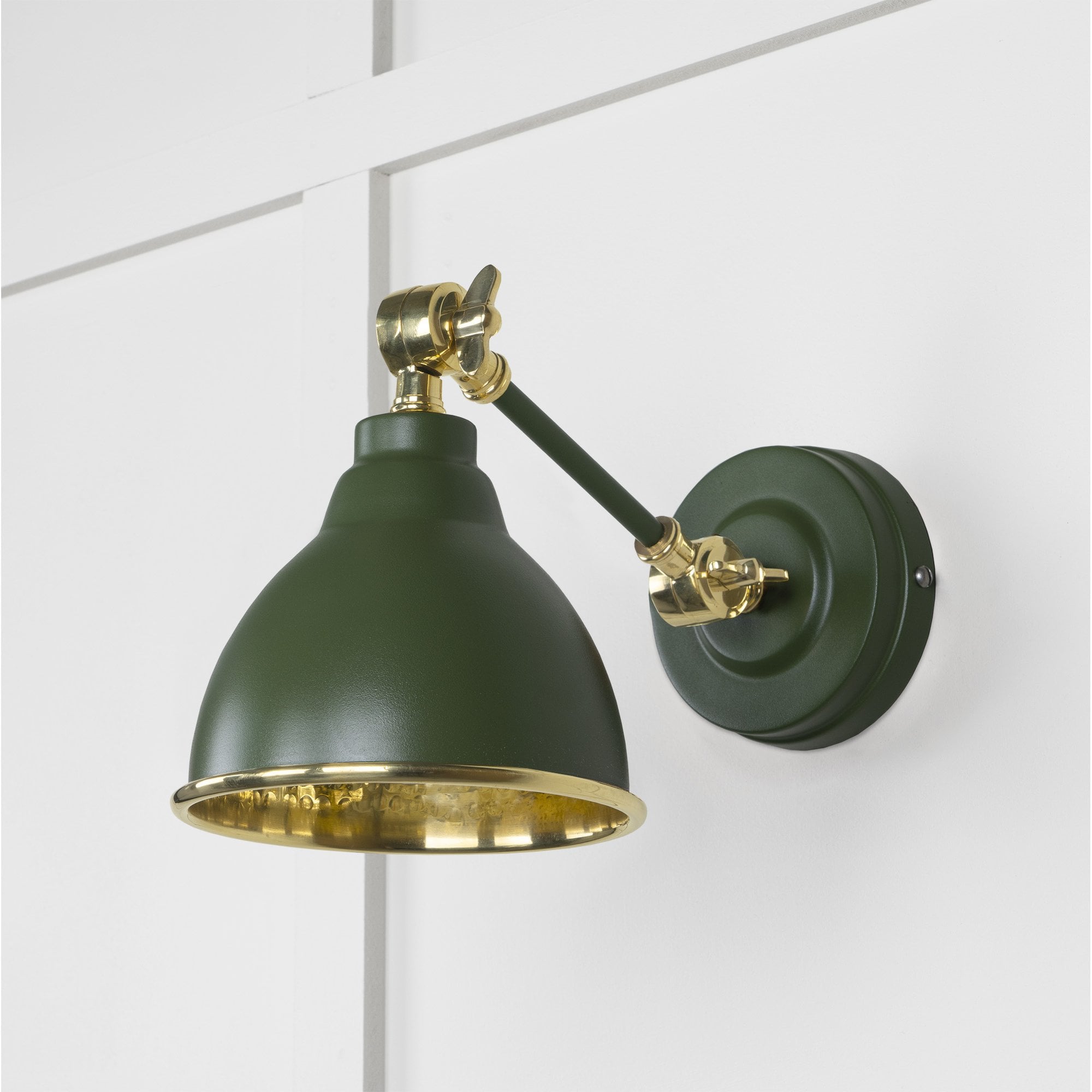 From The Anvil Hammered Brass Brindley Wall Light - Heath (Earthy Green)
