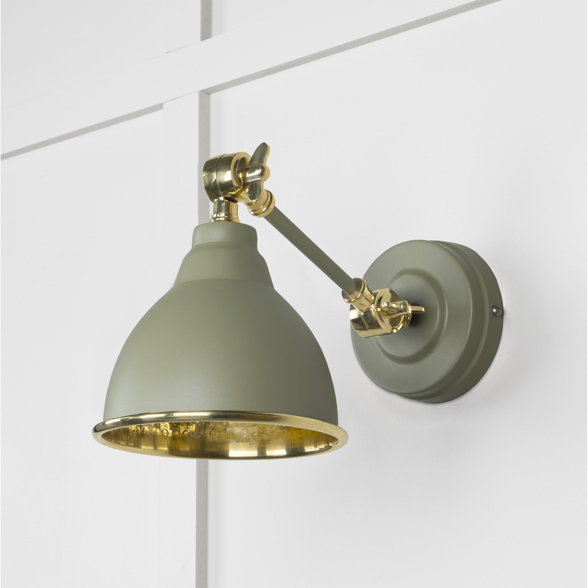 From The Anvil Hammered Brass Brindley Wall Light - Tump (Pale Green)