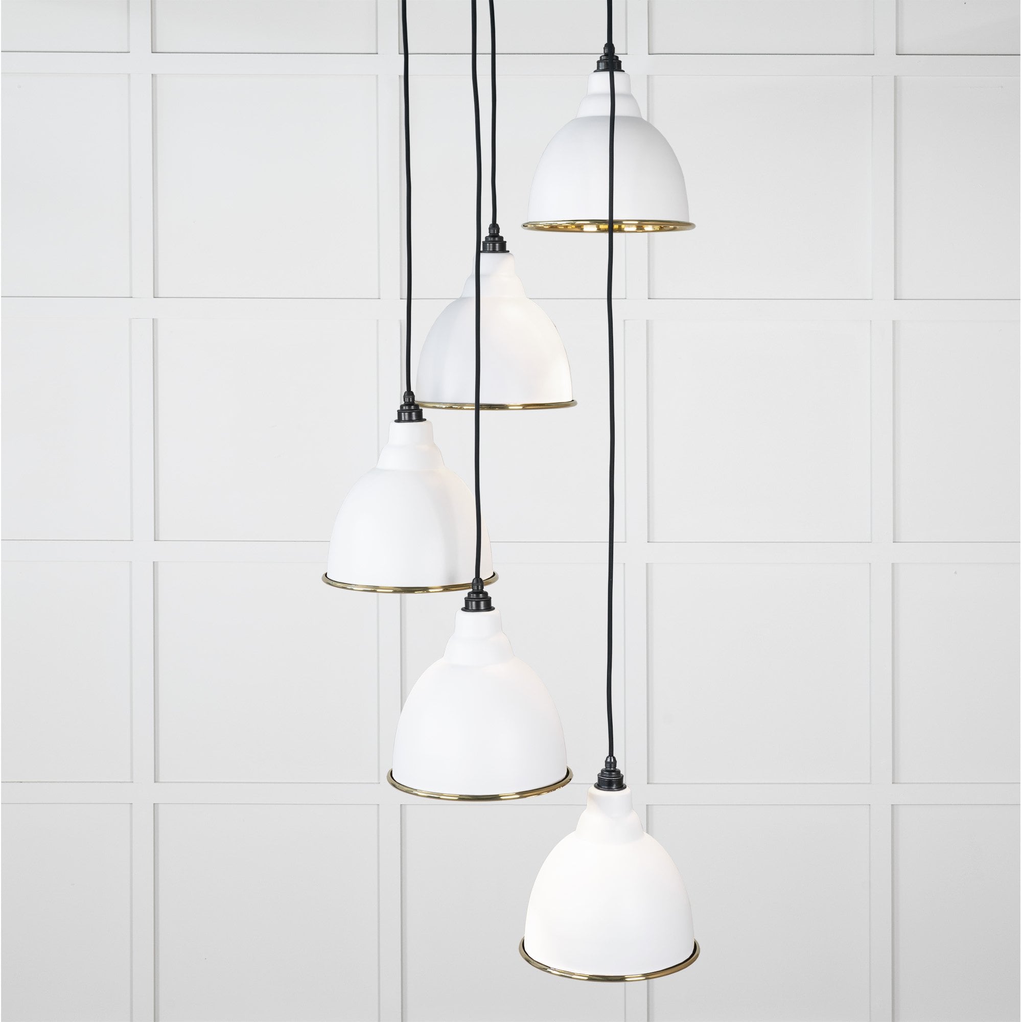 From The Anvil Smooth Brass Brindley Cluster Pendant - Flock (Matt White)