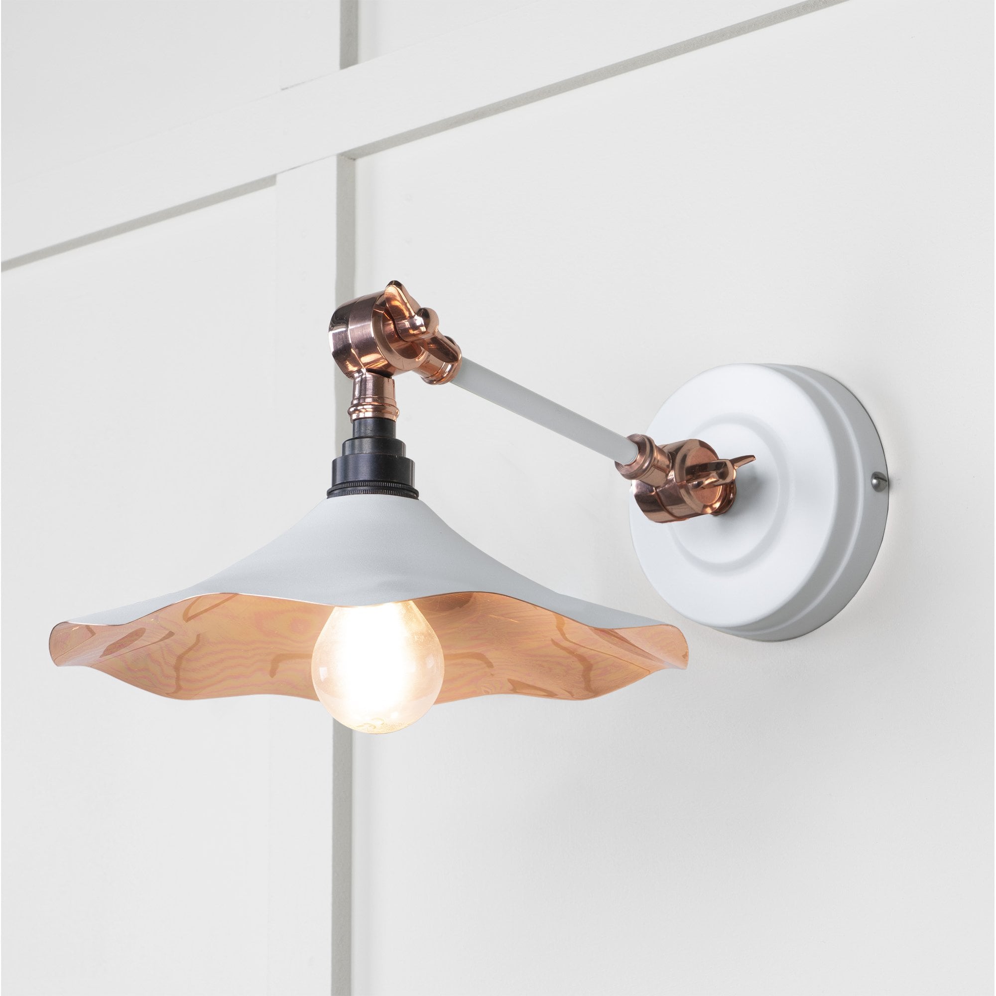 From The Anvil Smooth Copper Flora Wall Light - Flock (Matt White)