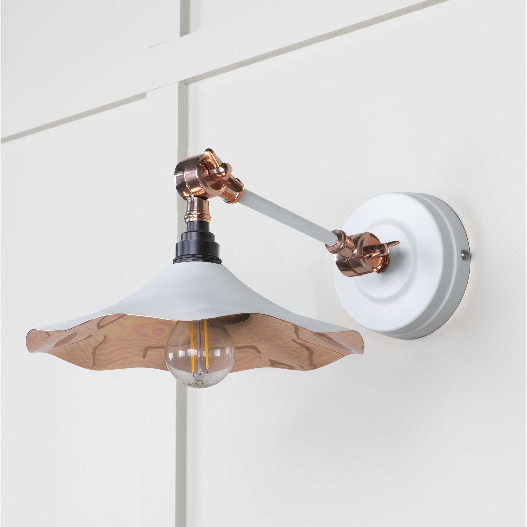 From The Anvil Smooth Copper Flora Wall Light - Flock (Matt White)