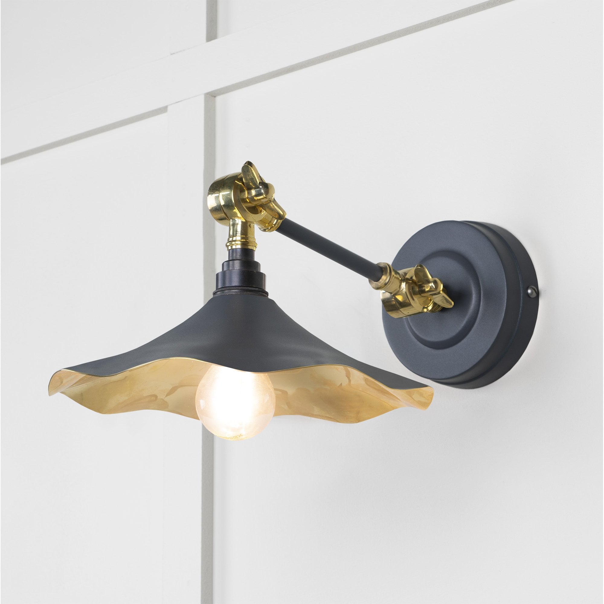 From The Anvil Smooth Brass Flora Wall Light - Slate (Mid Grey)