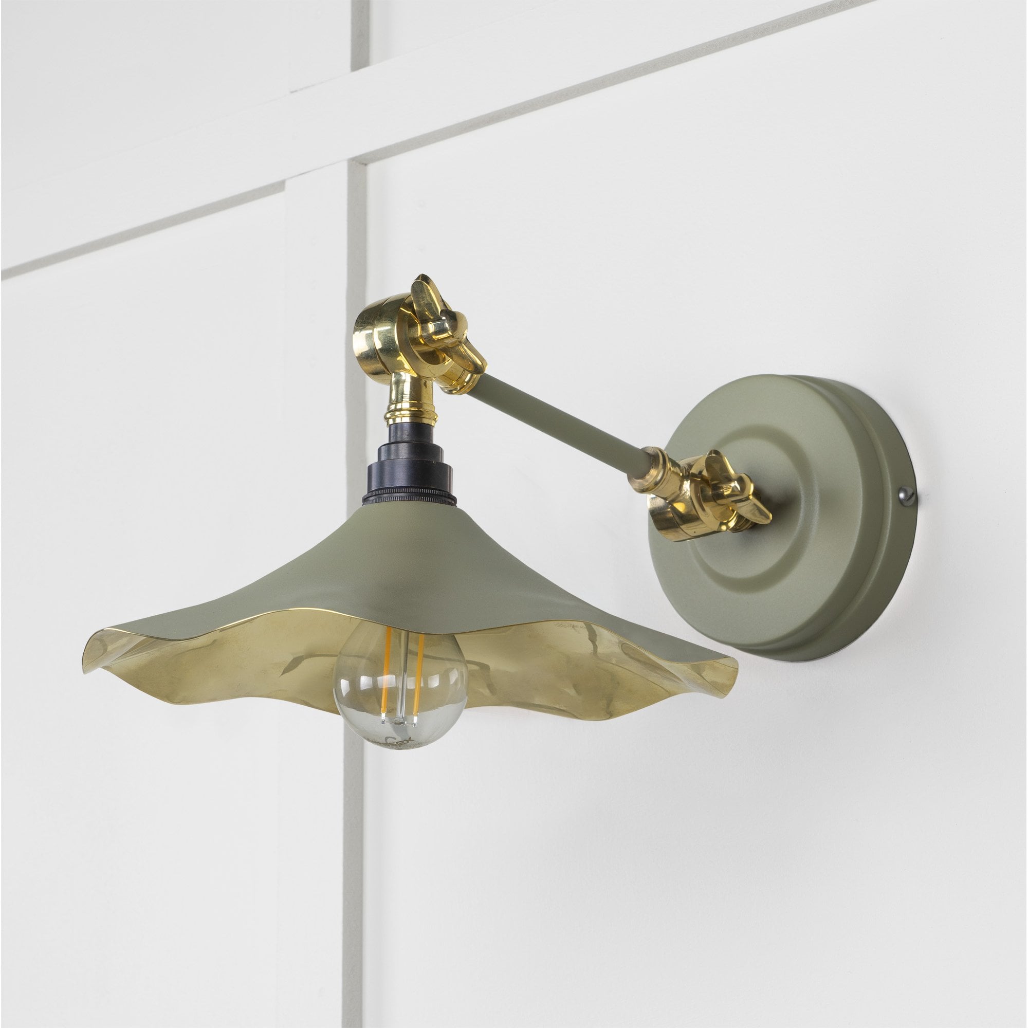 From The Anvil Smooth Brass Flora Wall Light - Tump (Pale Green)