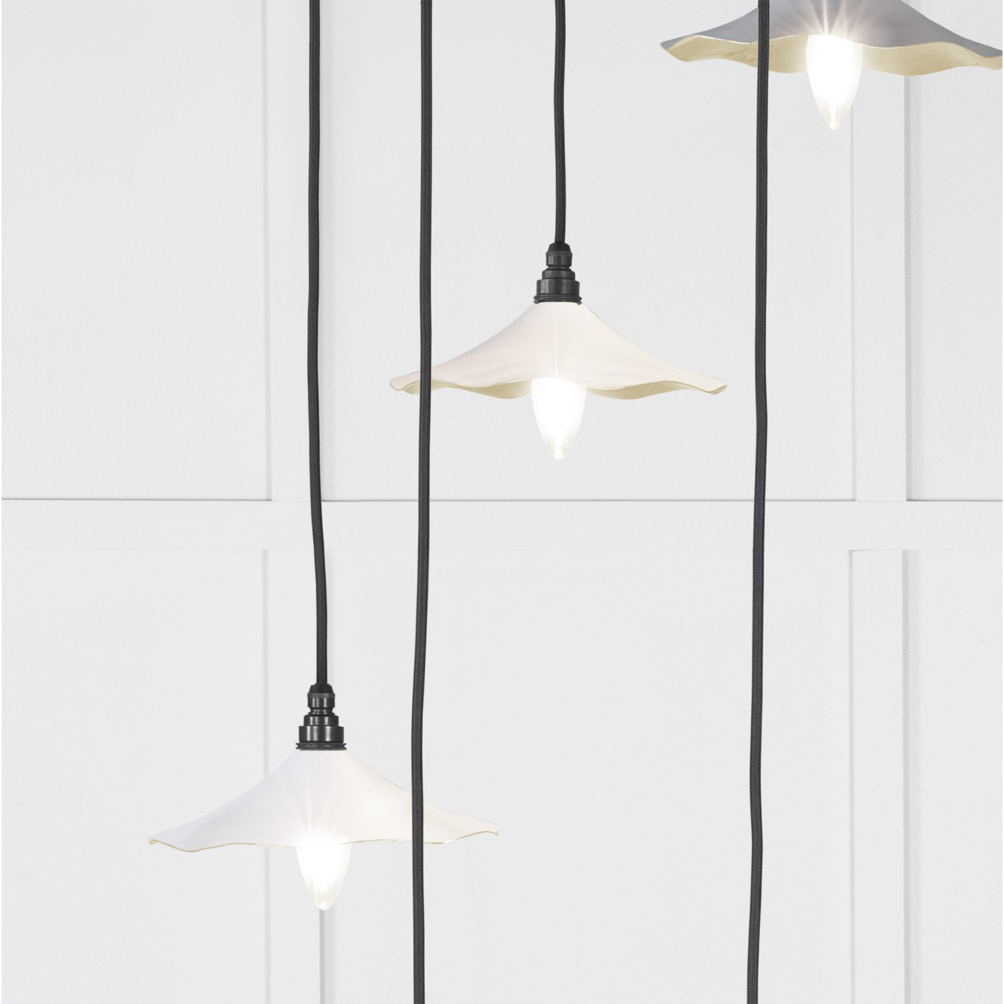 From The Anvil Smooth Brass Flora Cluster Pendant - Flock (Matt White)