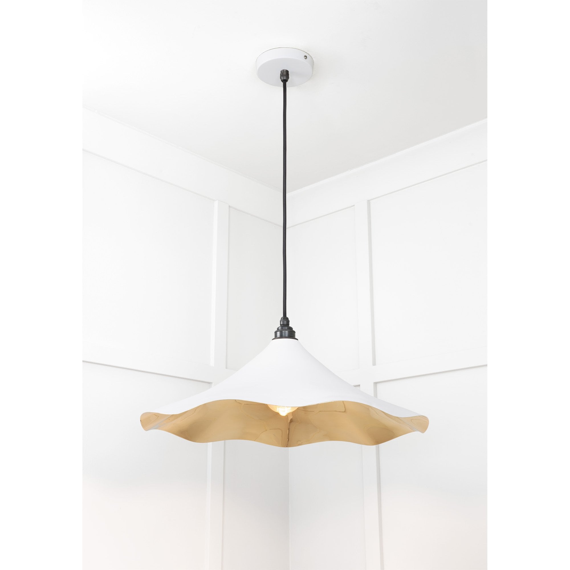 From The Anvil Smooth Brass Flora Pendant - Flock (Matt White)