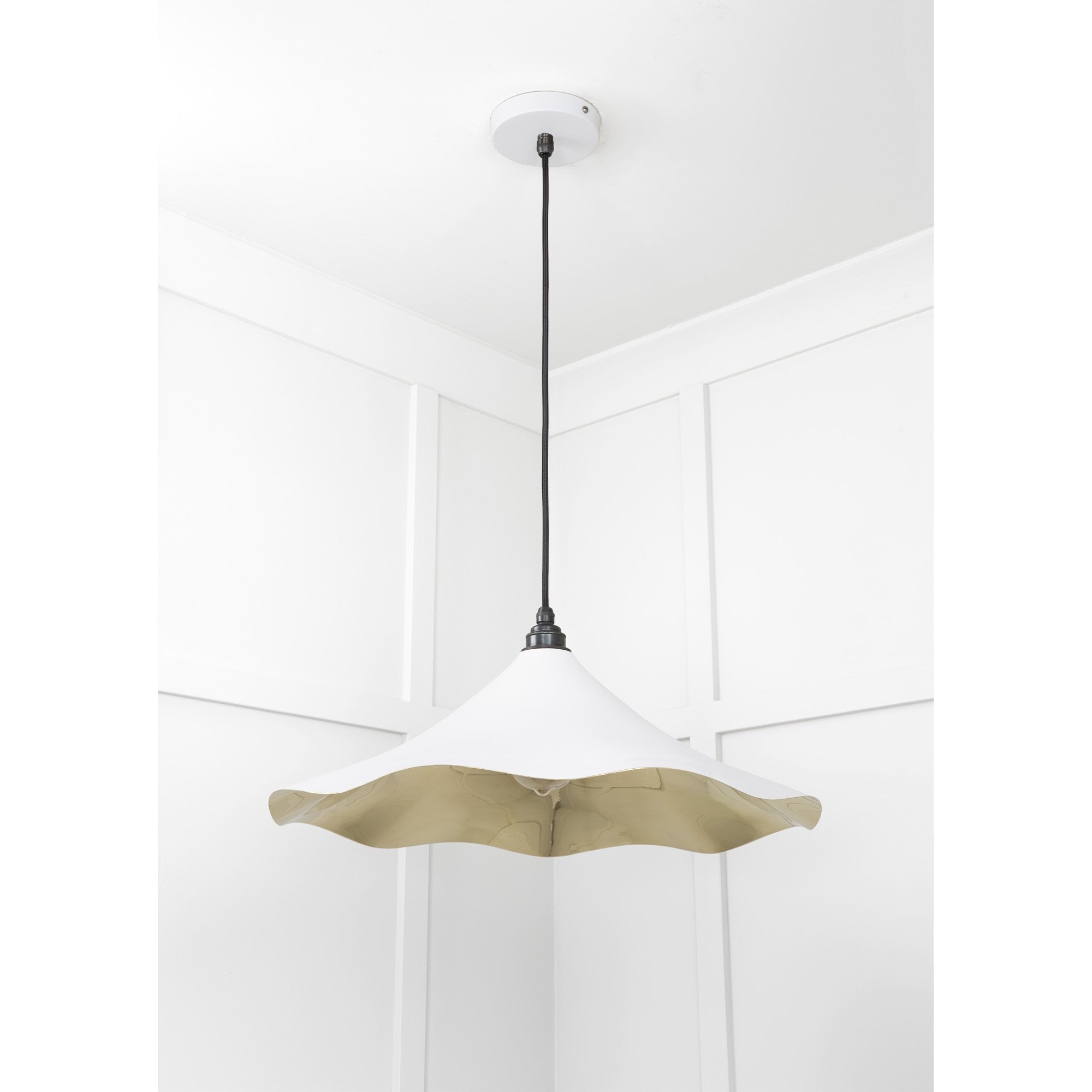 From The Anvil Smooth Brass Flora Pendant - Flock (Matt White)