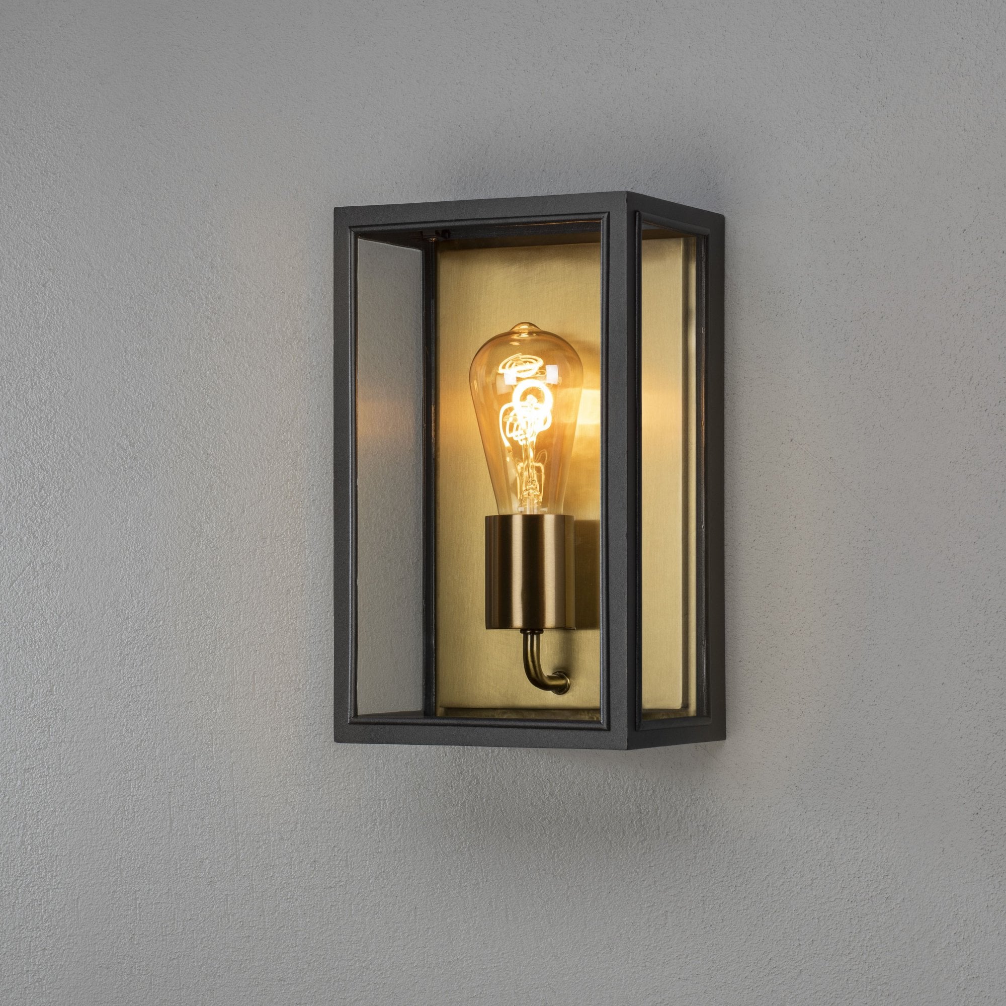 Konstsmide Carpi Medium Half Lantern - Matt Black & Brass