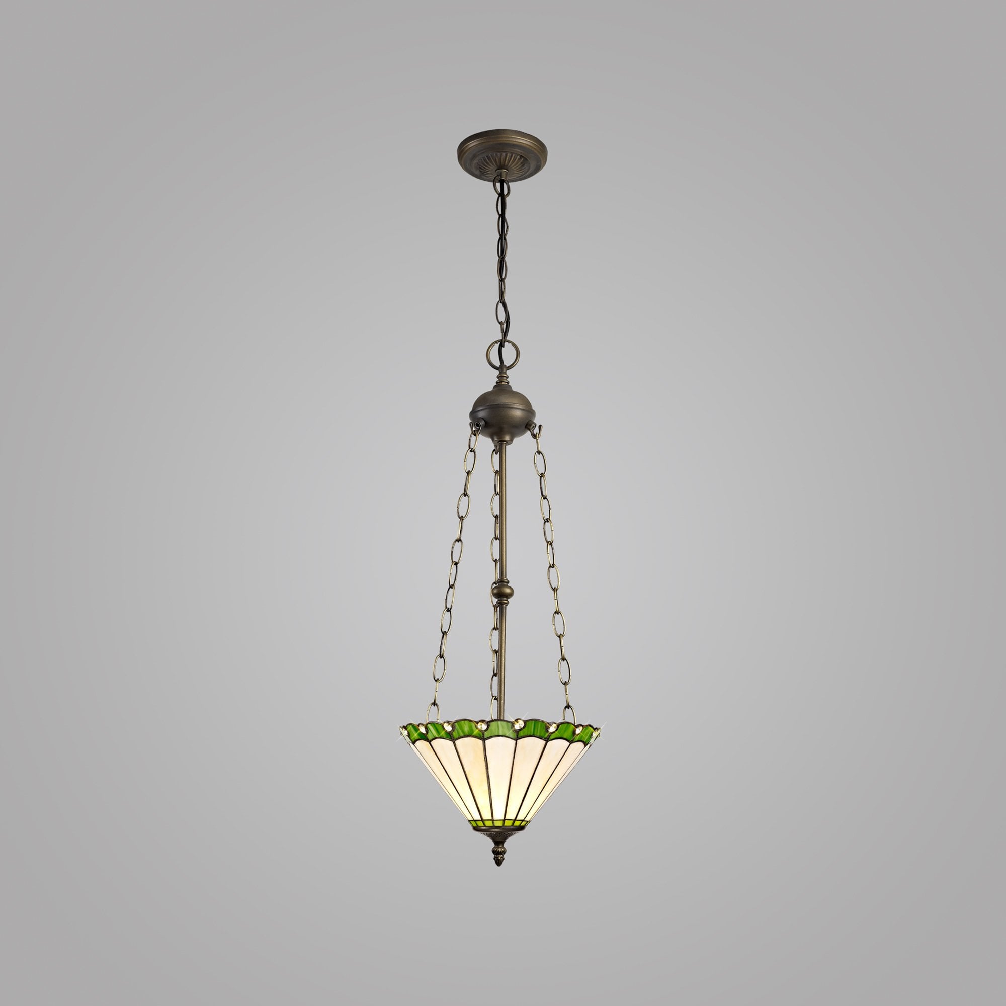 Fabula Amberley 3 Light Uplighter Pendant - 30cm Tiffany Shade - Green & Cream