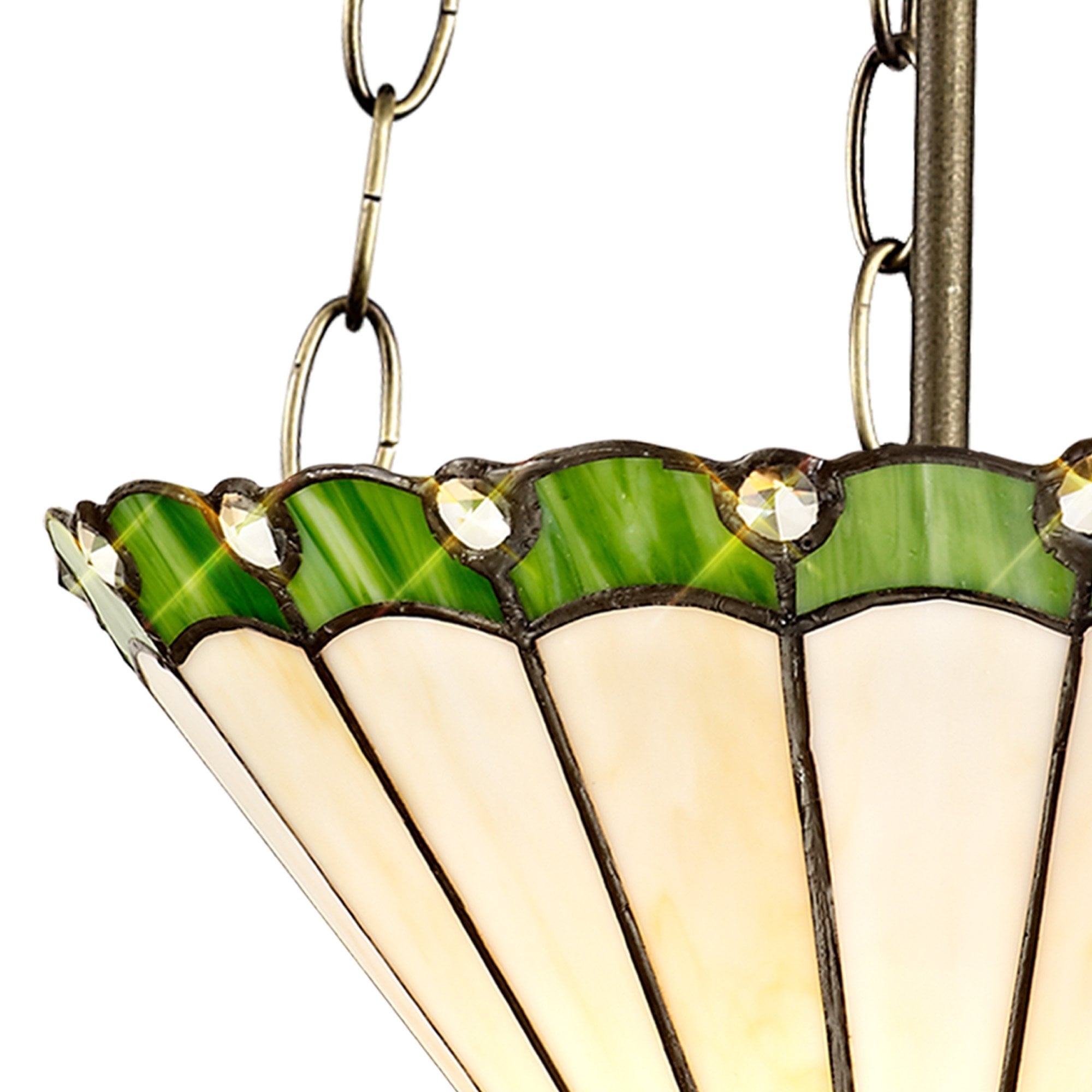 Fabula Amberley 3 Light Uplighter Pendant - 30cm Tiffany Shade - Green & Cream