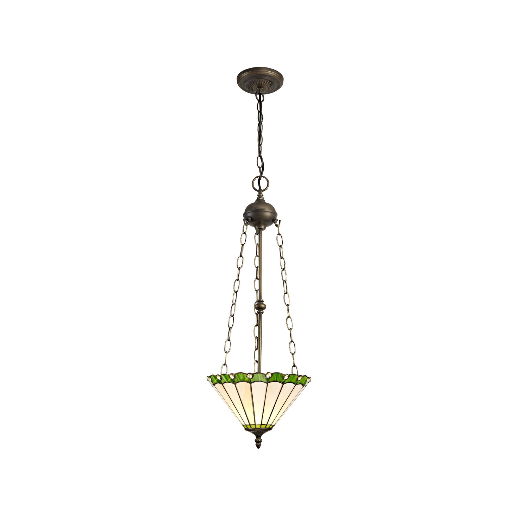 Fabula Amberley 3 Light Uplighter Pendant - 30cm Tiffany Shade - Green & Cream