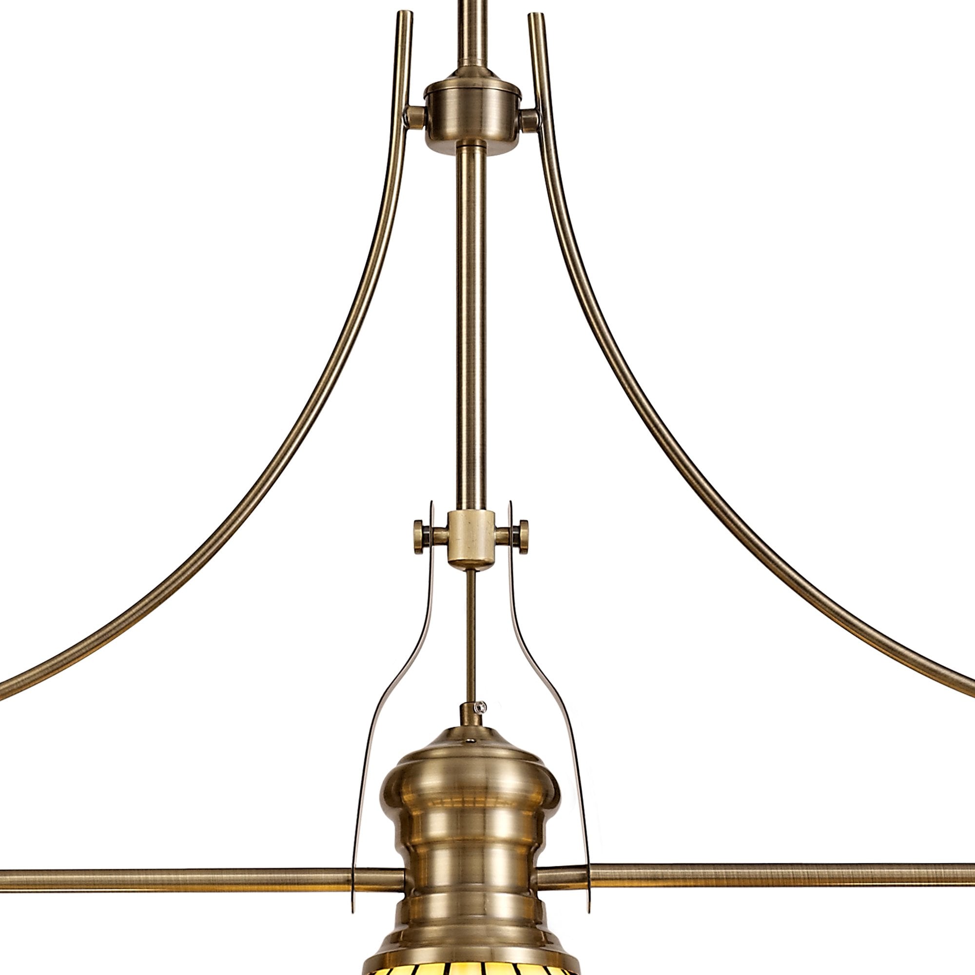 Fabula Amberley 3 Light Linear Pendant - 30cm Tiffany Shade - Antique Brass, Amber & Cream