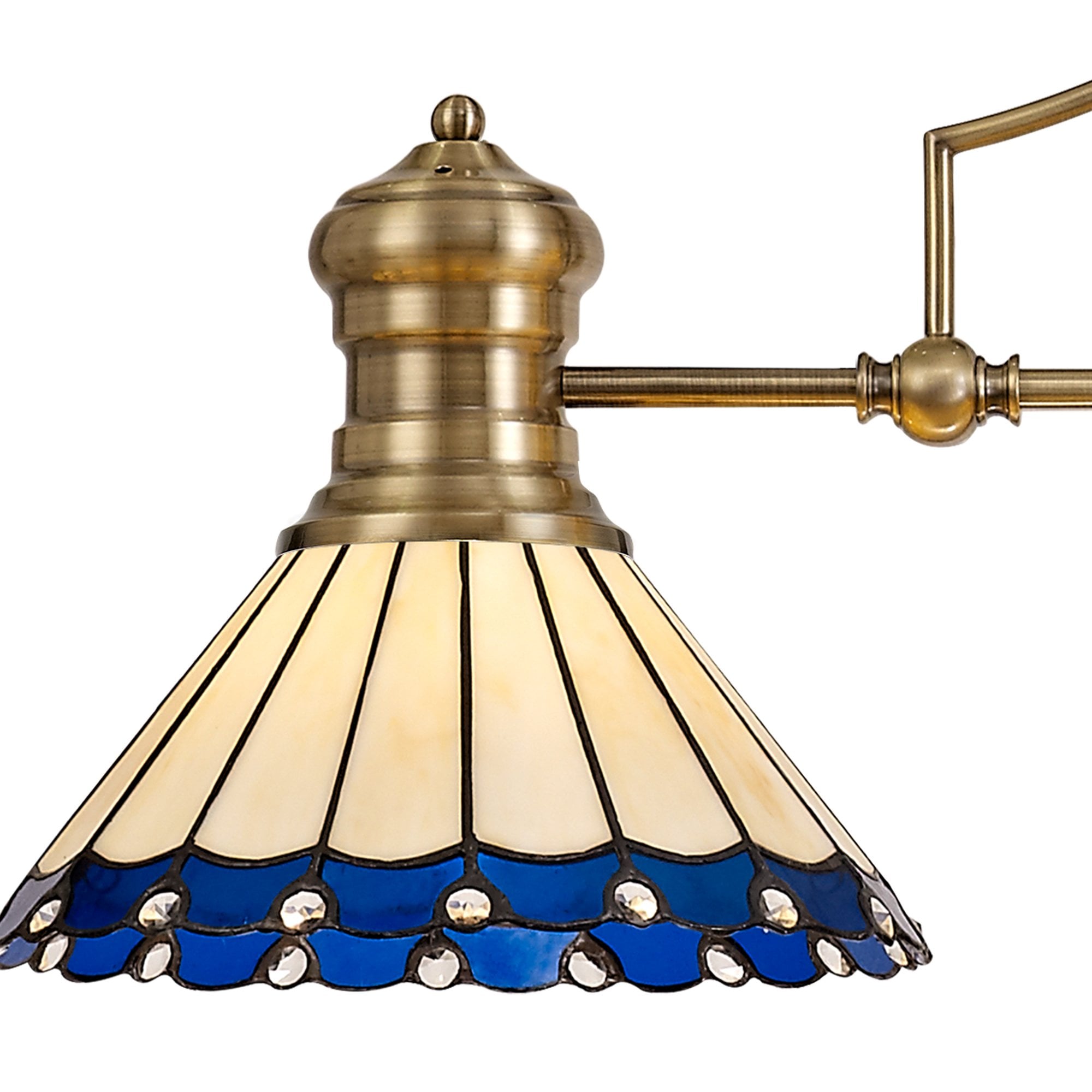 Fabula Amberley 3 Light Linear Pendant - 30cm Tiffany Shade - Antique Brass, Blue & Cream
