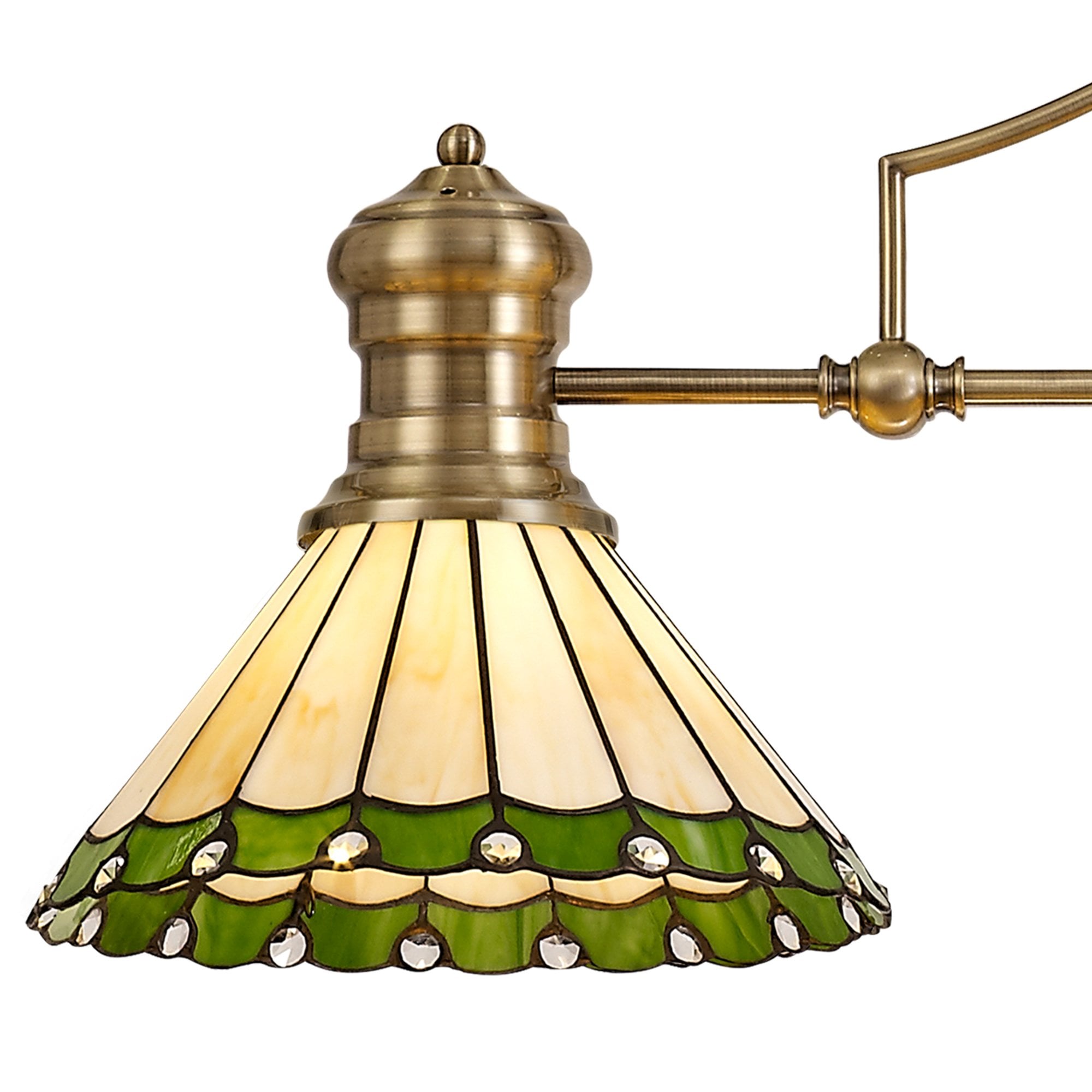 Fabula Amberley 3 Light Linear Pendant - 30cm Tiffany Shade - Antique Brass, Green & Cream