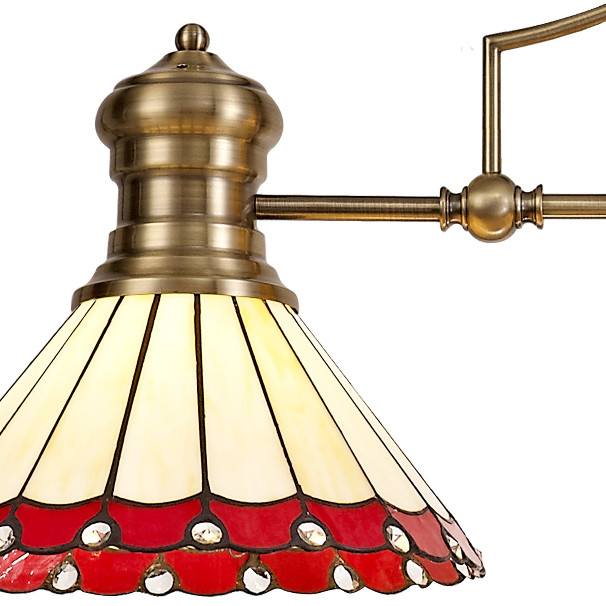 Fabula Amberley 3 Light Linear Pendant - 30cm Tiffany Shade - Antique Brass, Red & Cream