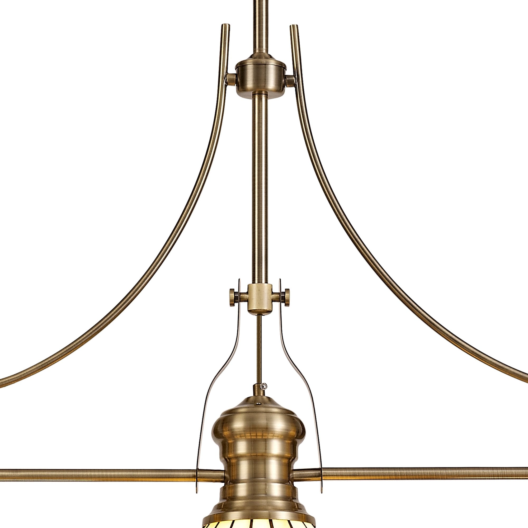 Fabula Amberley 3 Light Linear Pendant - 30cm Tiffany Shade - Antique Brass, Red & Cream