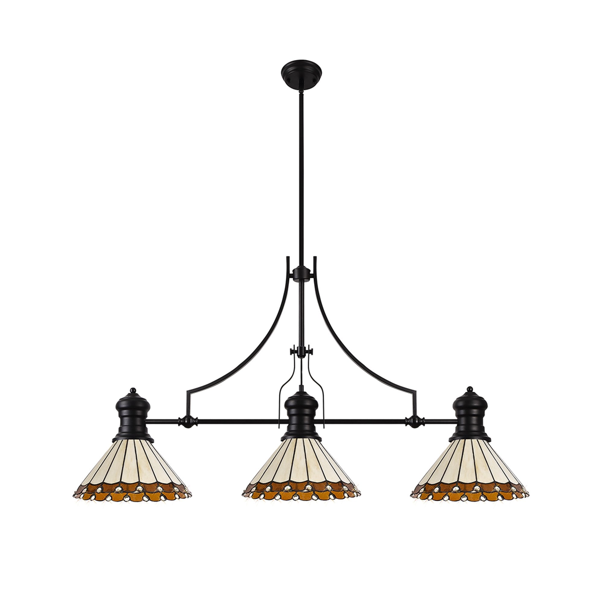 Fabula Amberley 3 Light Linear Pendant - 30cm Tiffany Shade - Matt Black, Amber & Cream