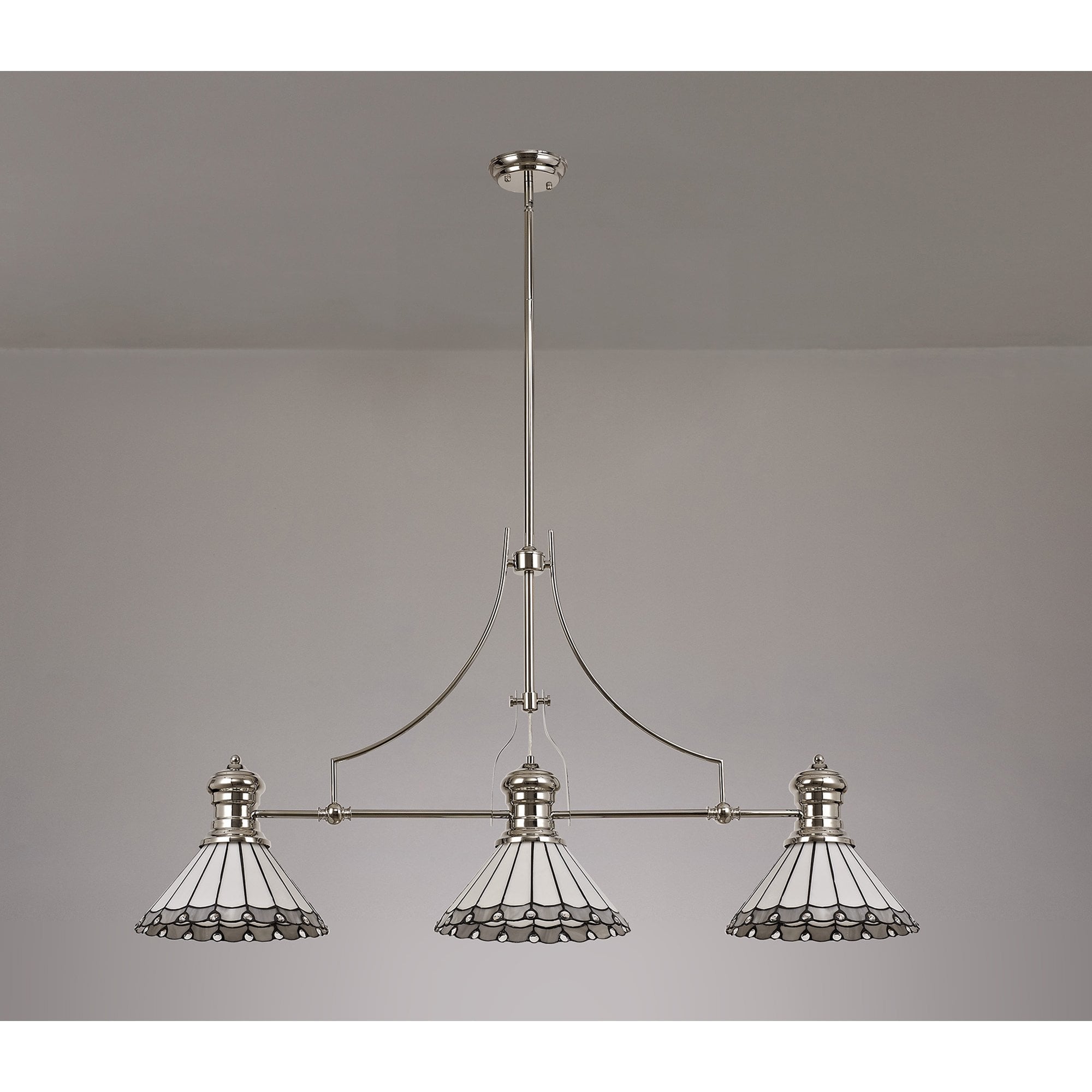 Fabula Amberley 3 Light Linear Pendant - 30cm Tiffany Shade - Polished Nickel, Grey & Cream