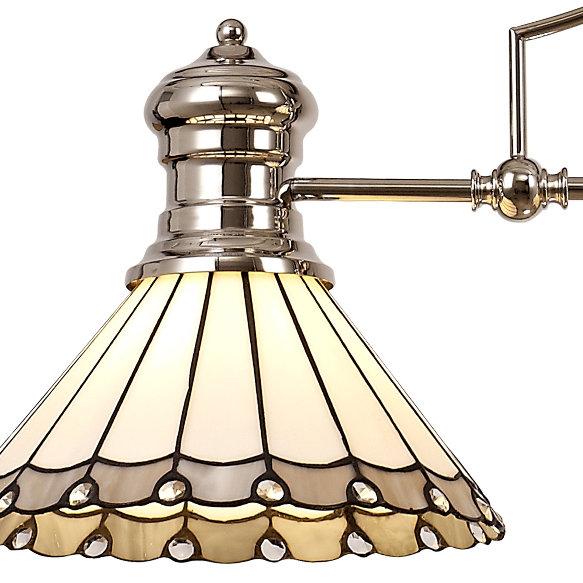 Fabula Amberley 3 Light Linear Pendant - 30cm Tiffany Shade - Polished Nickel, Grey & Cream