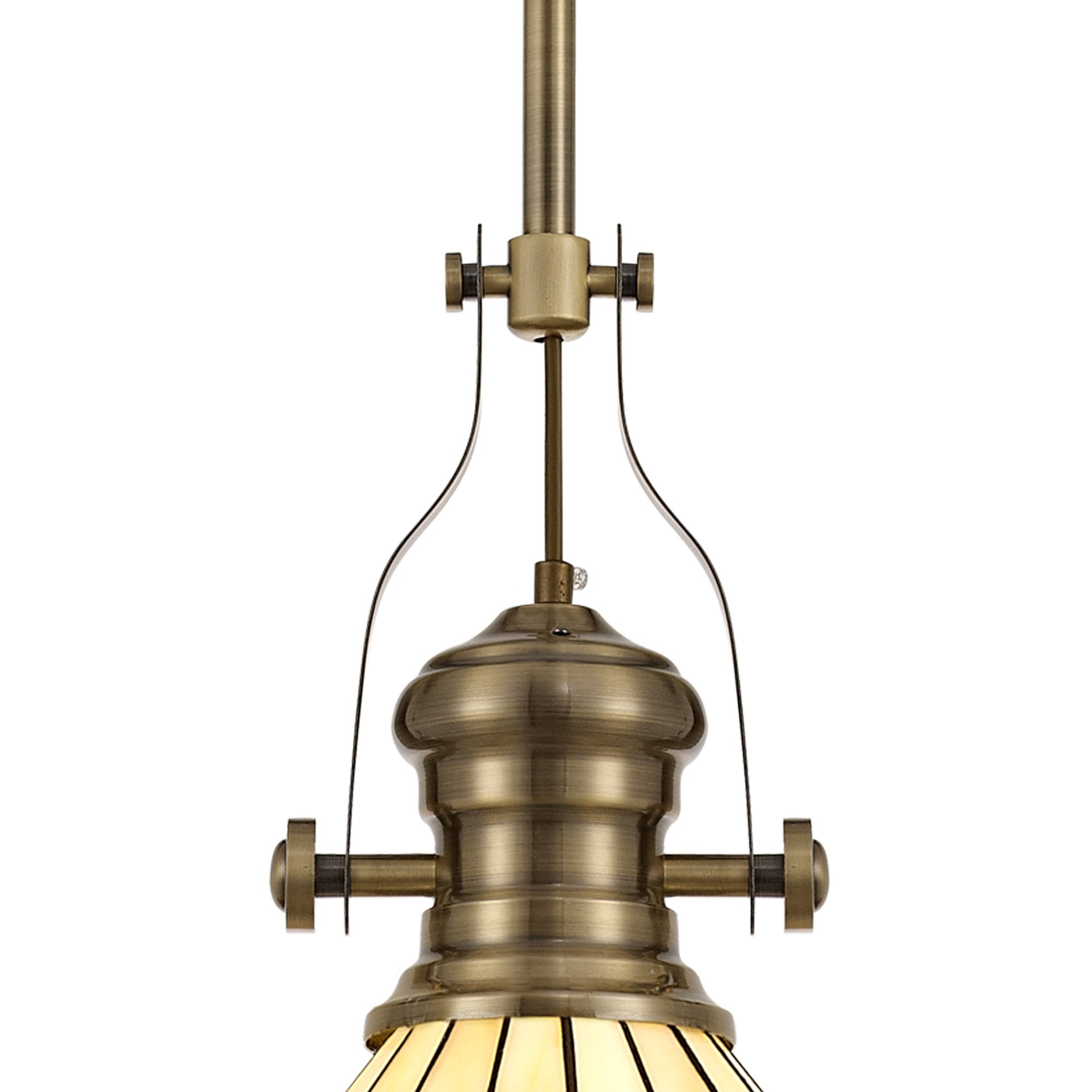 Fabula Amberley Single Pendant - 30cm Tiffany Shade - Antique Brass, Green & Cream