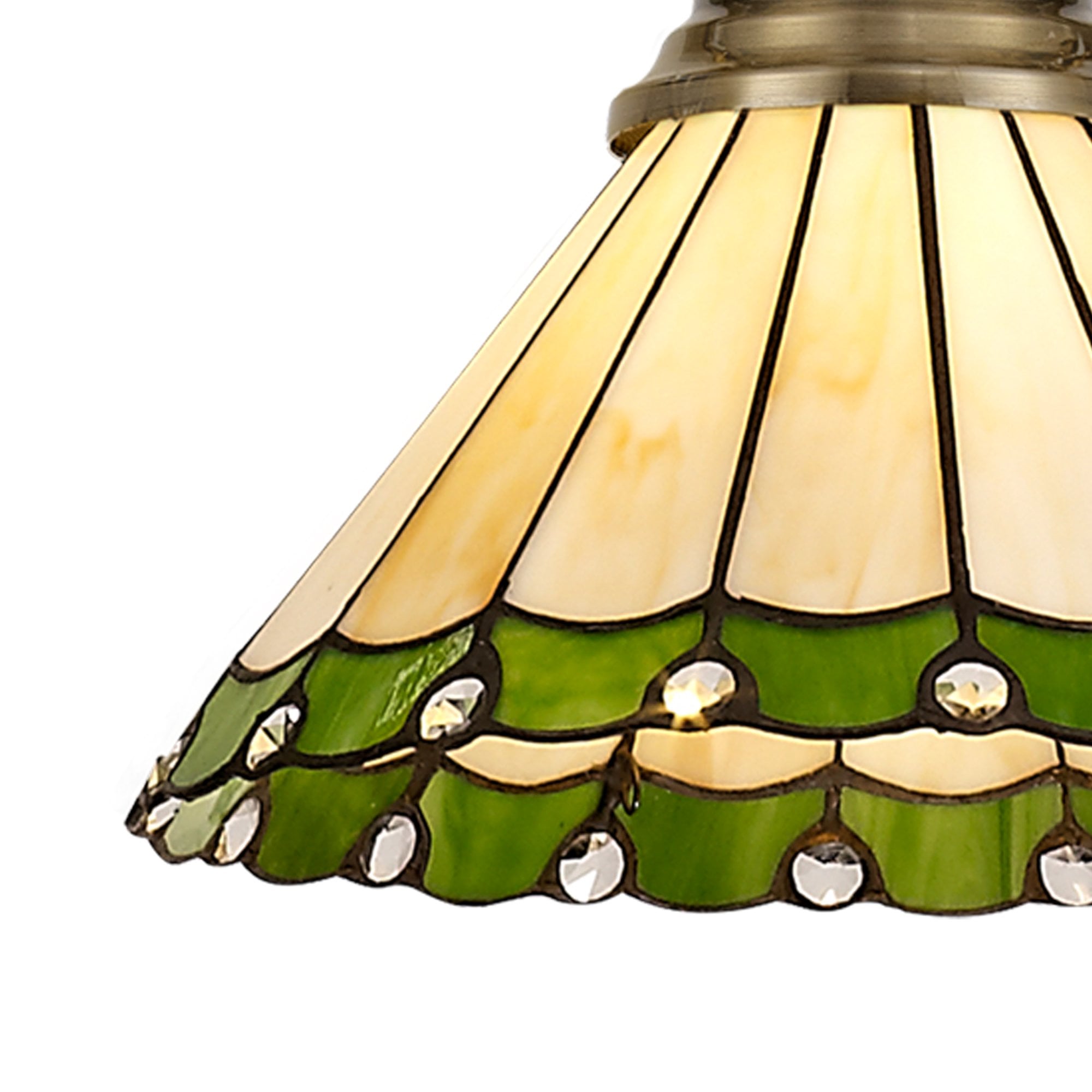 Fabula Amberley Single Pendant - 30cm Tiffany Shade - Antique Brass, Green & Cream