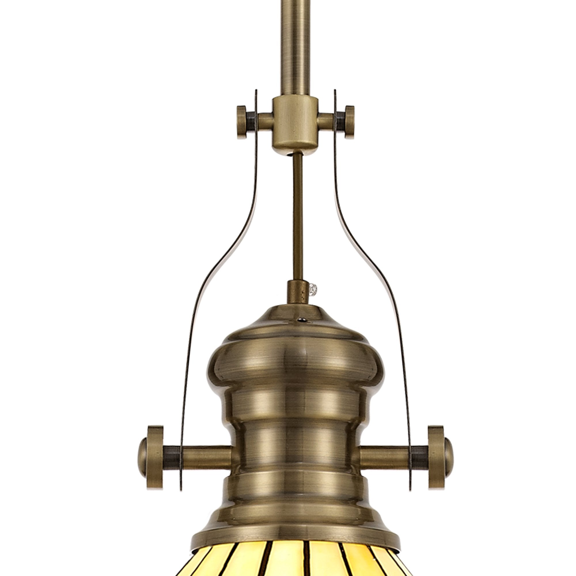 Fabula Amberley Single Pendant - 30cm Tiffany Shade - Antique Brass, Red & Cream